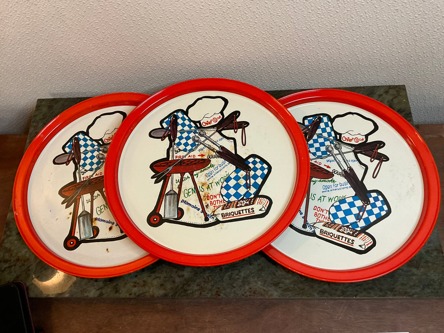 Set of 3 Mid-Century Metal BBQ Trays
