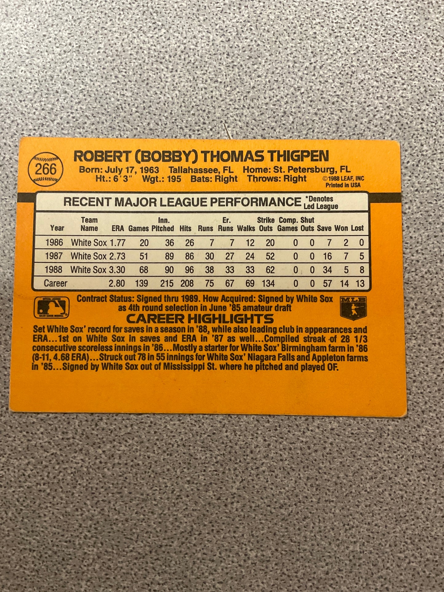Baseball Card Bobby Thigpen