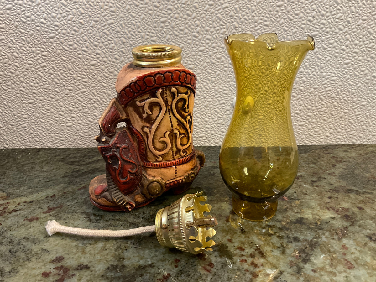 Cowboy Boot Oil Lamp (Chipped Shade)