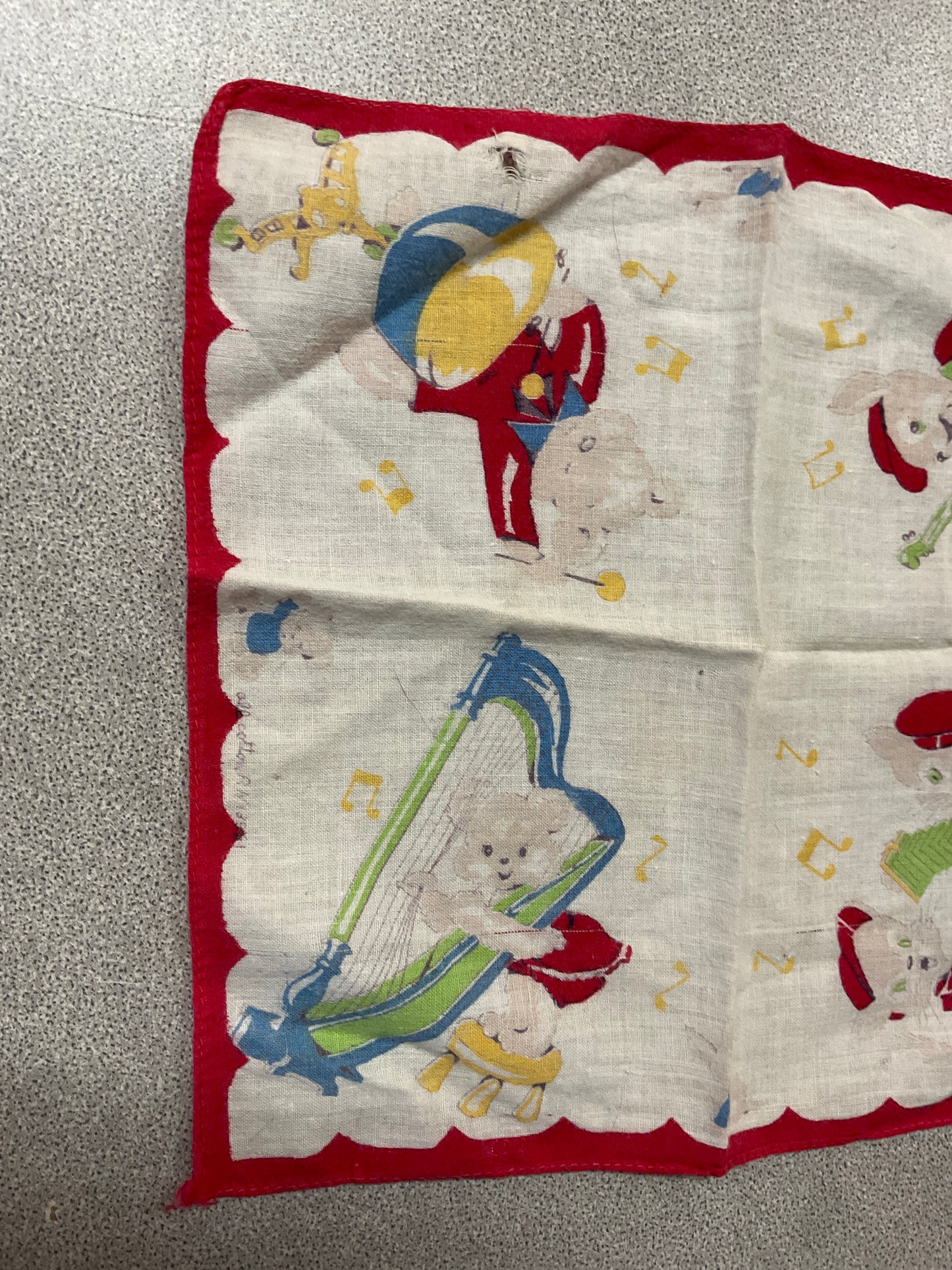 Vtg Child’s Handkerchief w/Animals Playing Instruments