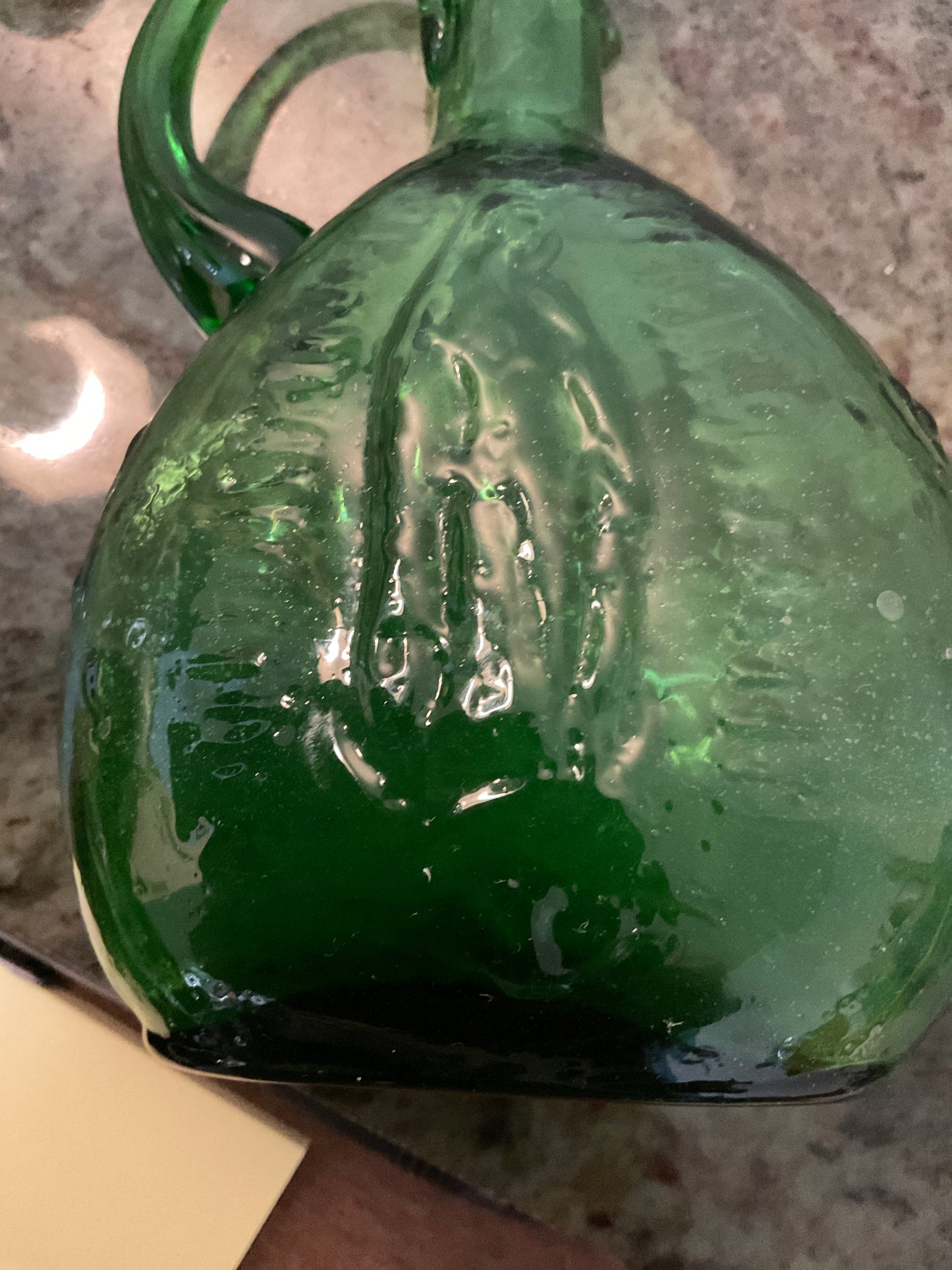 Blends Hand Blown Art Glass Small Green Pitcher