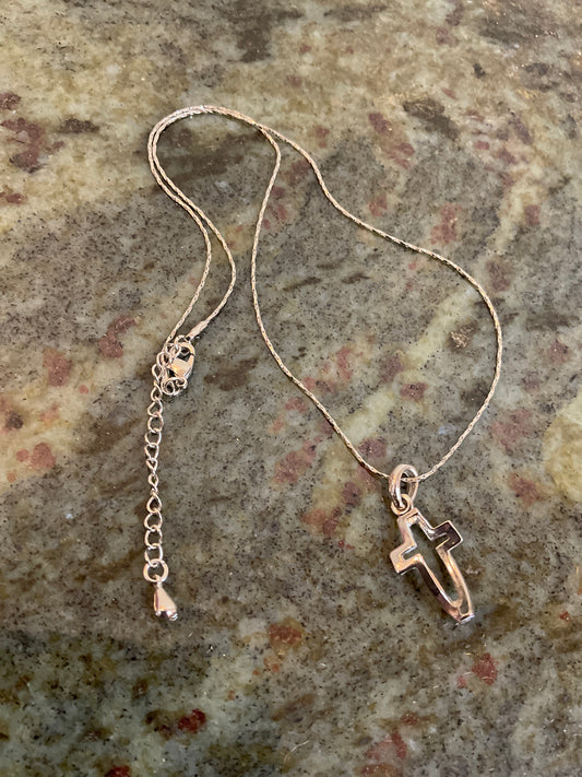 Silvertone Cross with Adjustable Chain