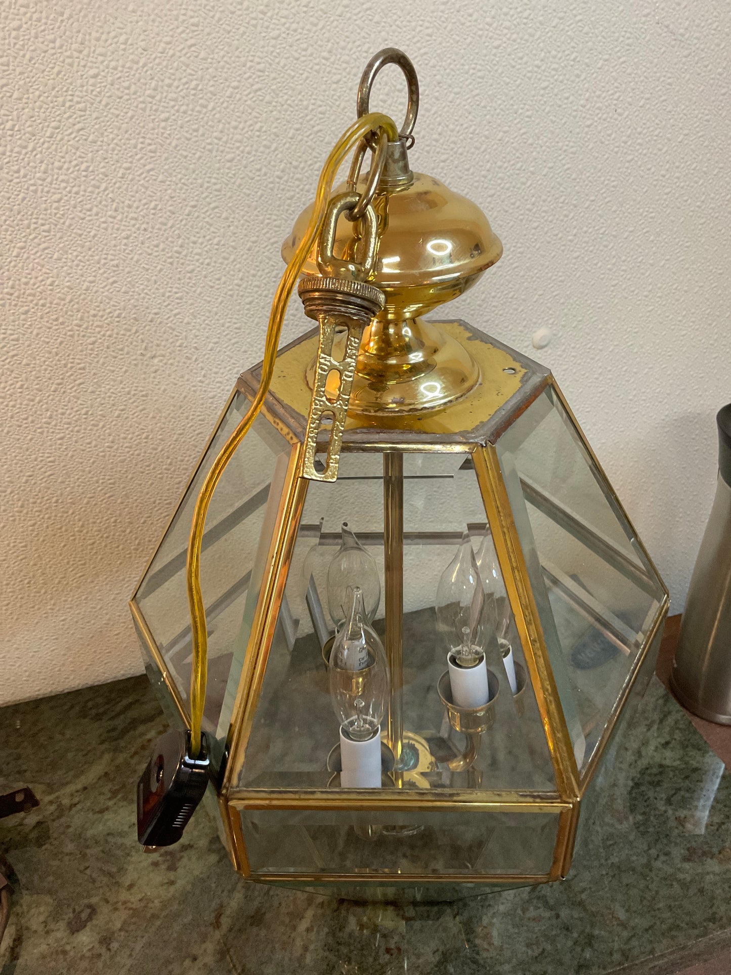 Vintage Hexagonal Brass/Beveled Glass Fixture