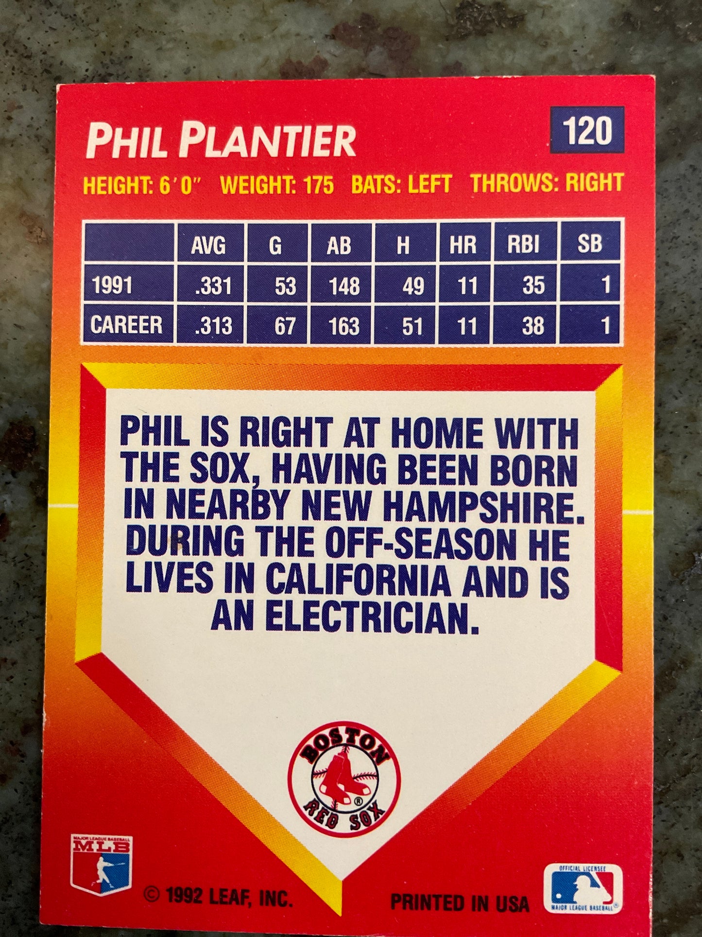 Phil Plantier 1992 Leaf Baseball Card