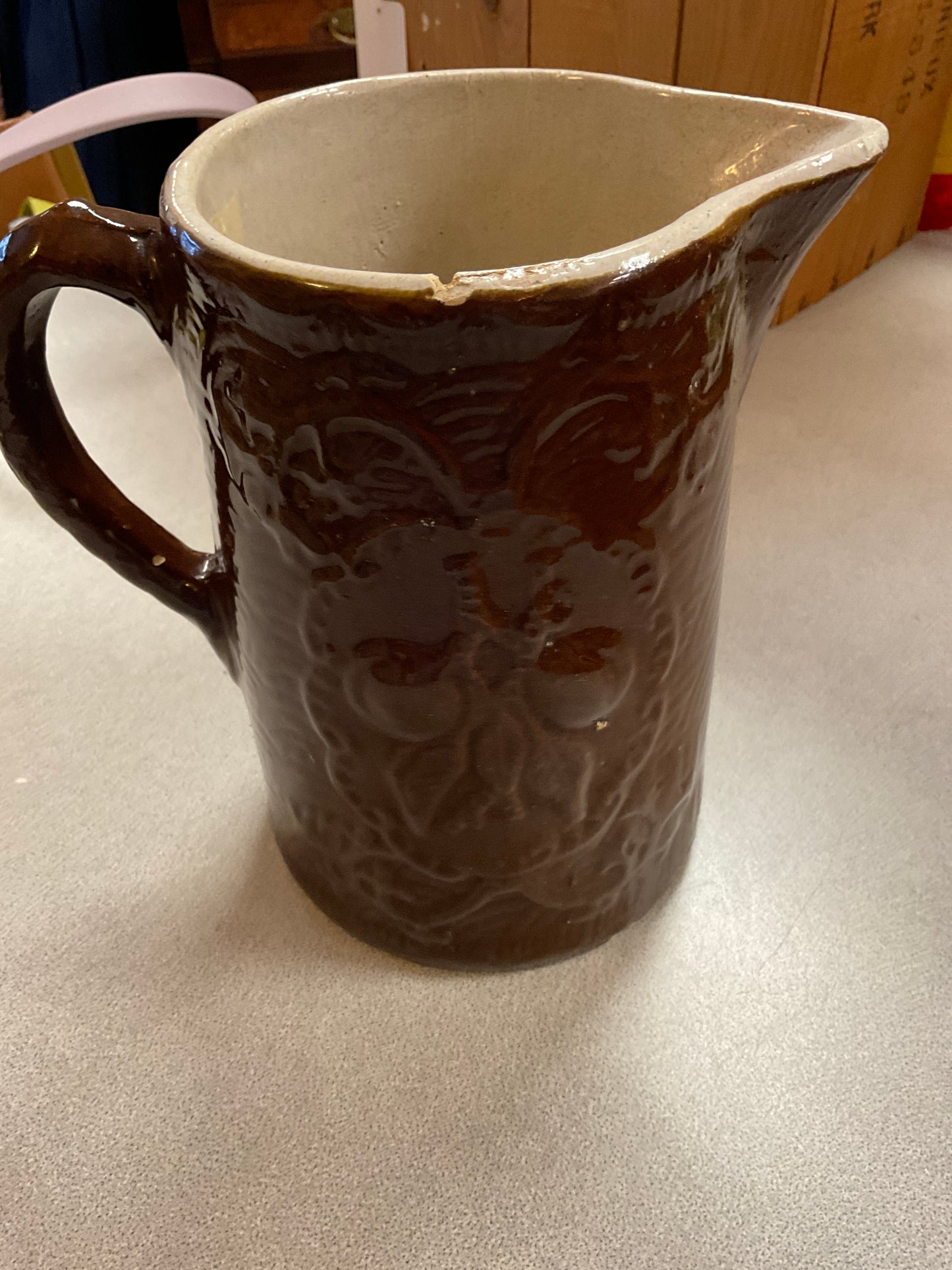 Brown Salt- Glazed Stoneware Pitcher