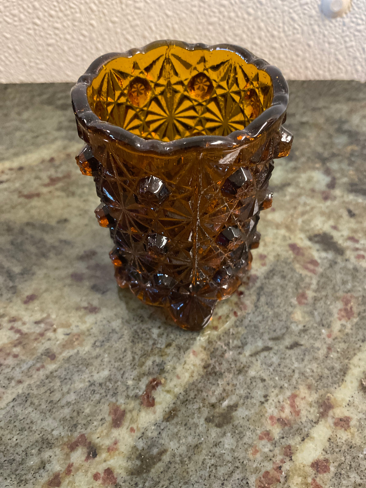 Vintage Daisy Button Amber Votive Holder