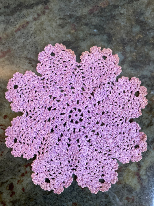 Vintage  6.5” Lavender Scalloped round Doily