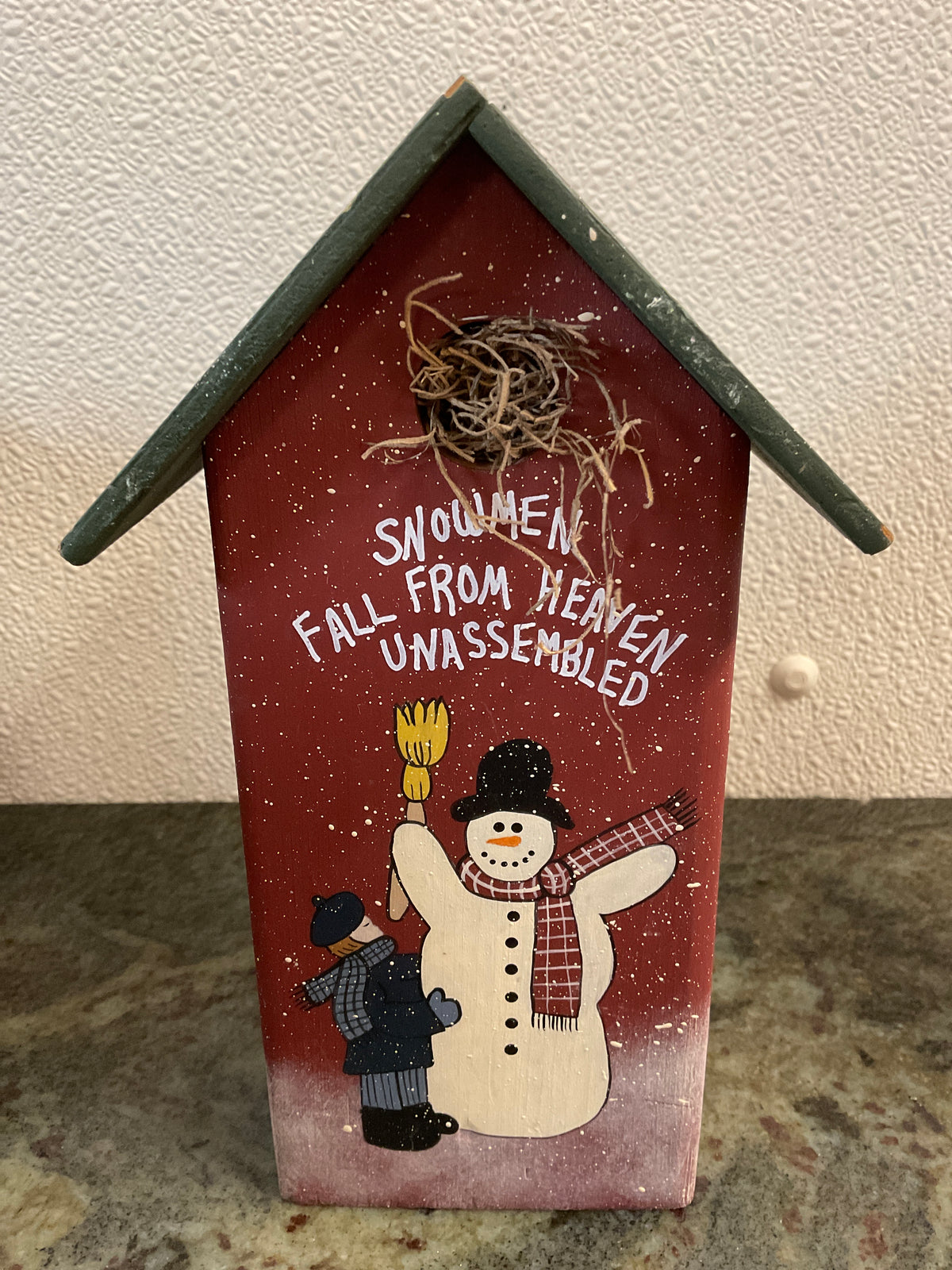 Hand Painted Snowman And Girl Birdhouse