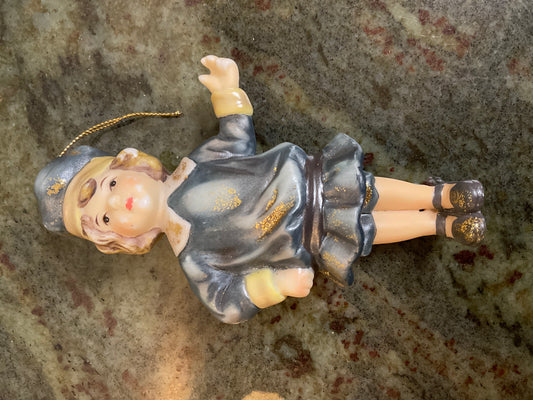 Vintage Victorian Blue Boy Dangle Legs Porcelain Ornament
