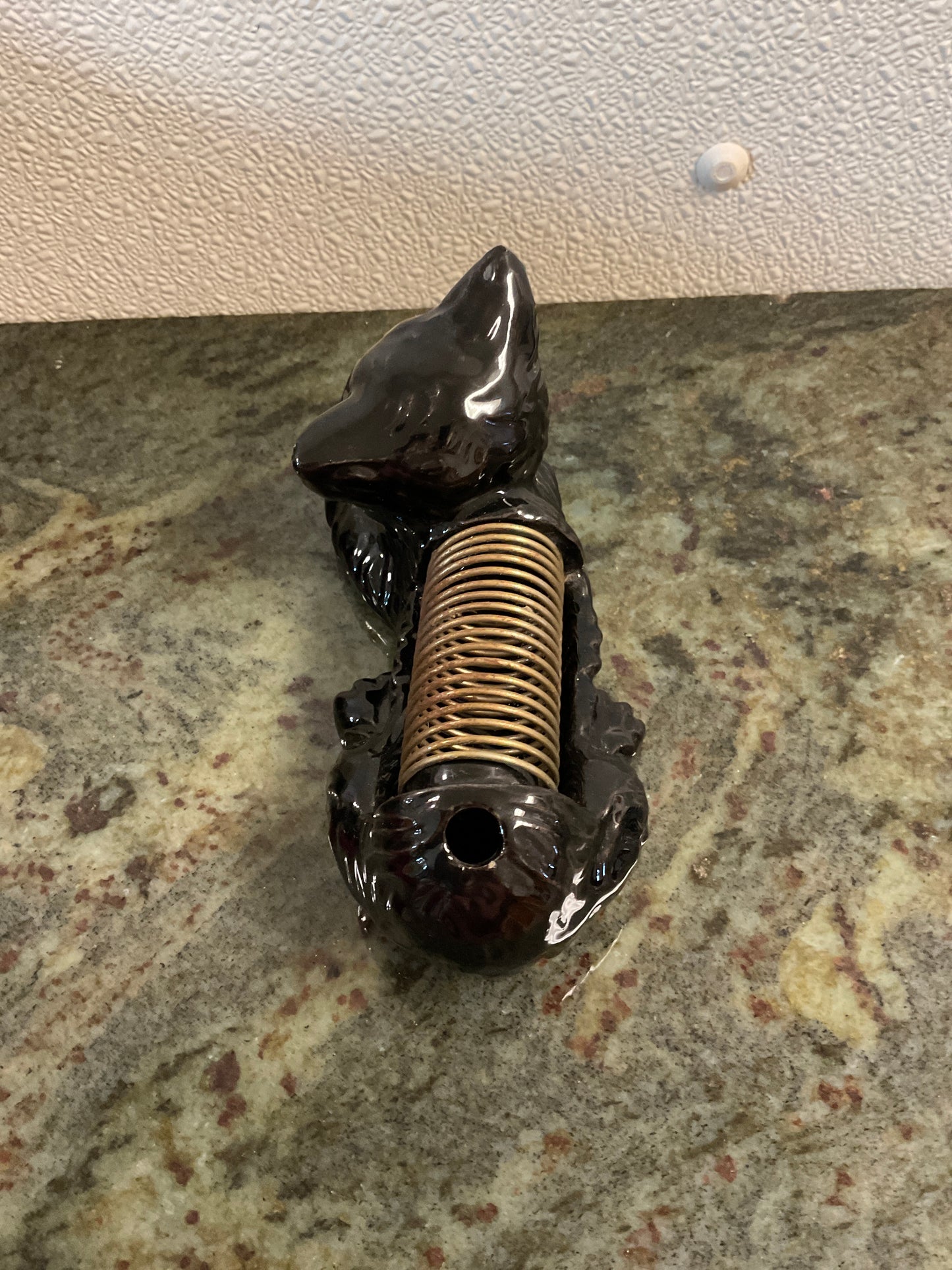 Vintage Ceramic Black Cat Desk Organizer