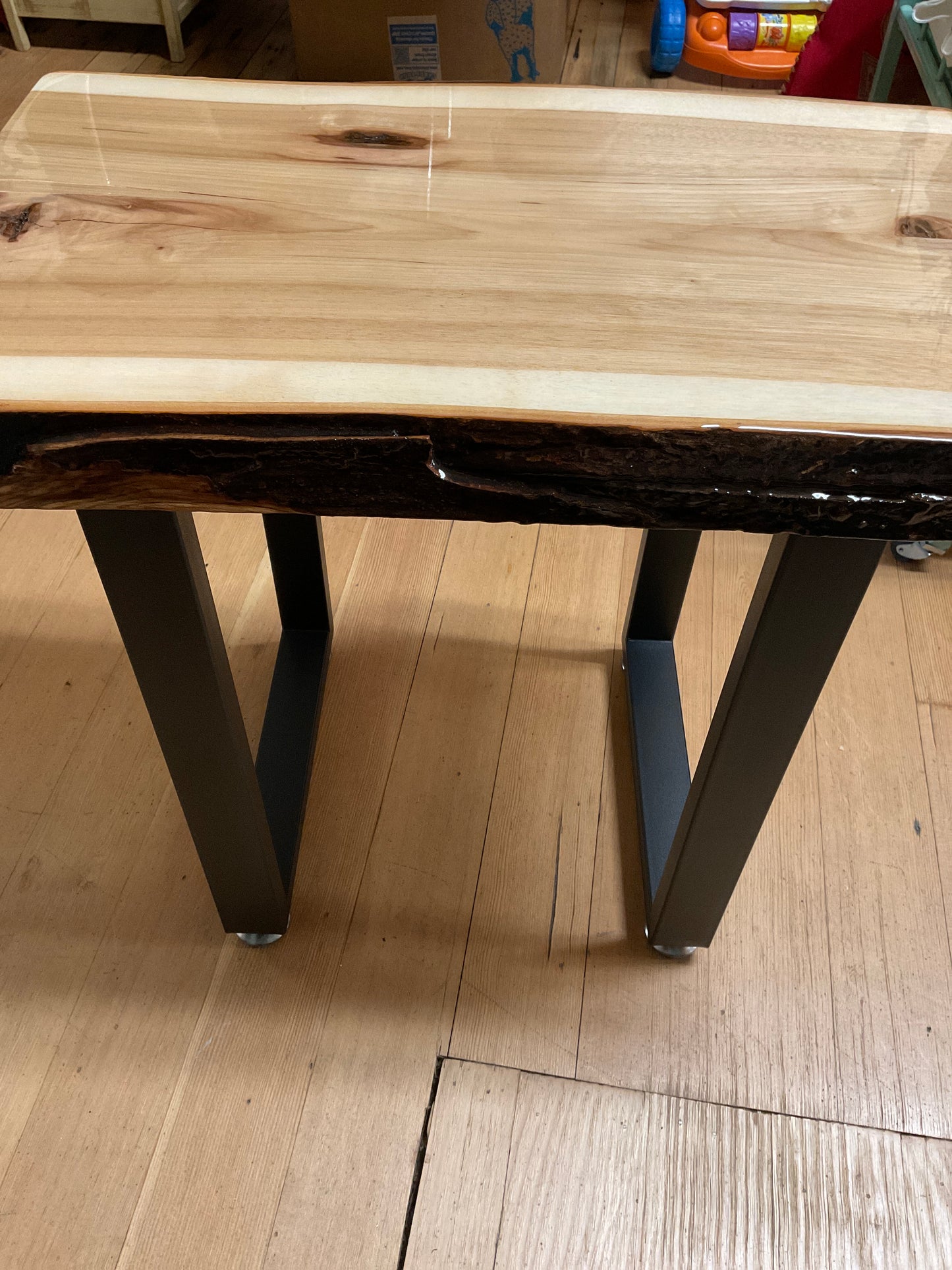 Epoxy Wood End Table With Sturdy Metal Legs