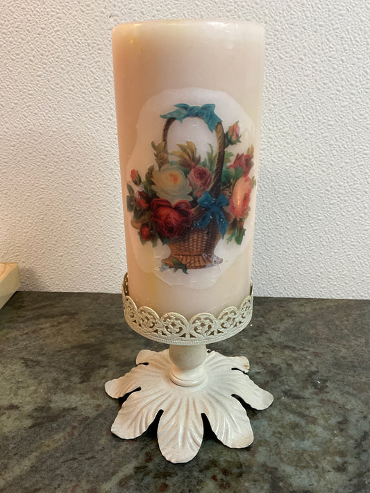 Vintage Tin Candle Holder With Candle