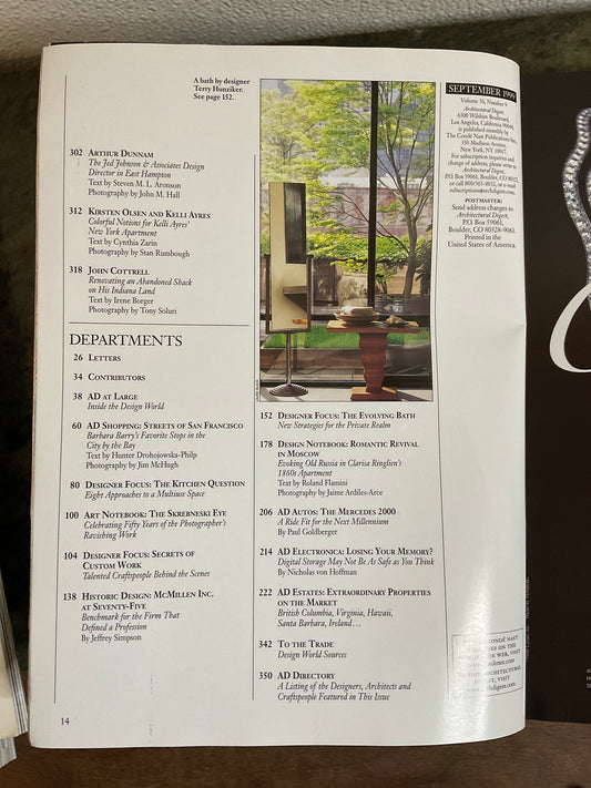 Architectural Digest Magazine September 1999