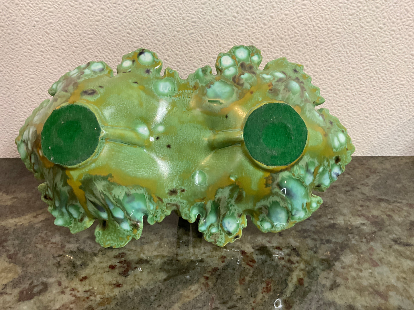 Vintage Green Glazed Double Leaf Candy Dish