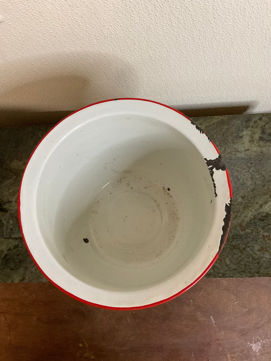 Vintage Red & White Enamel Pail