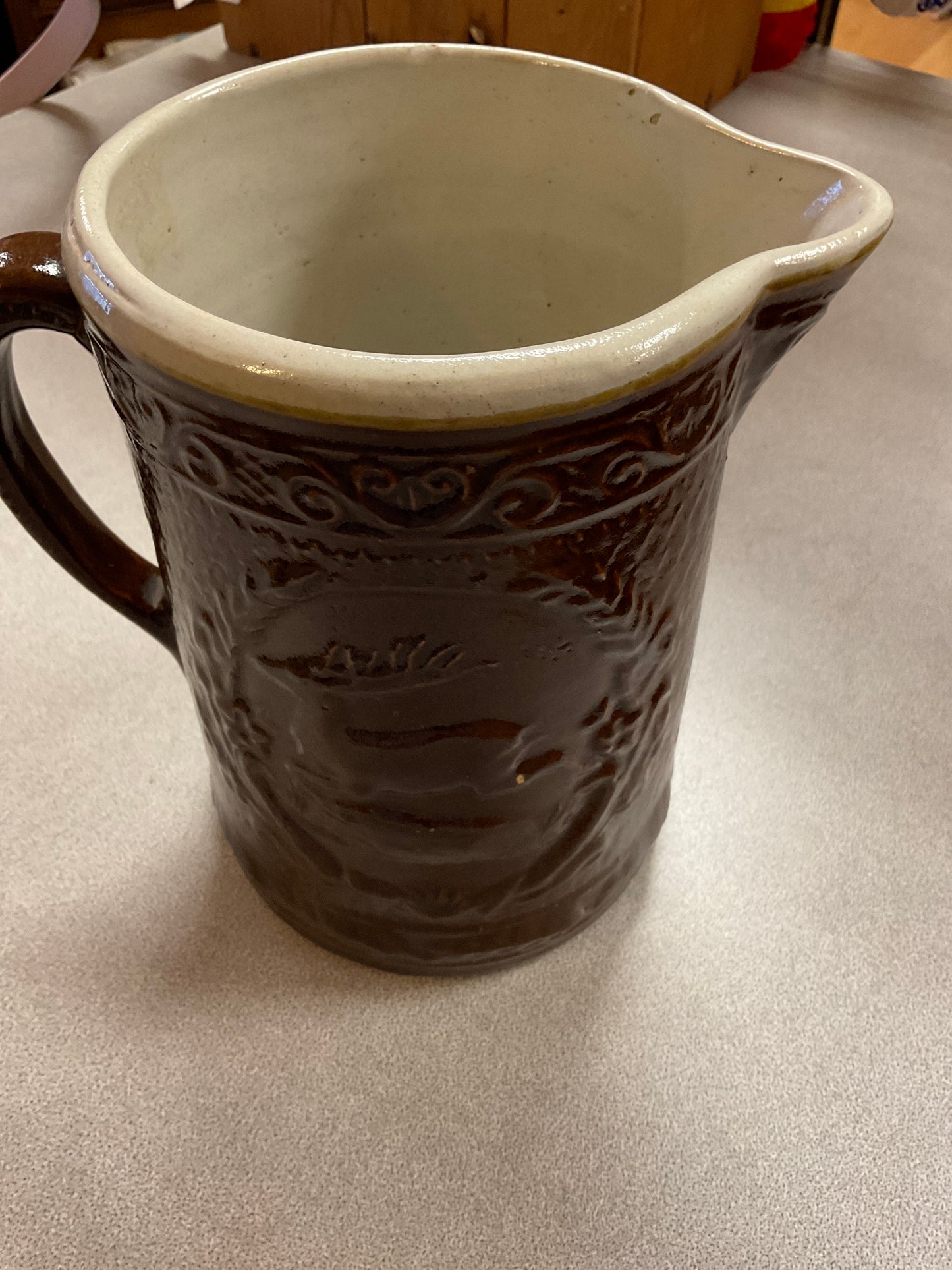 1890’s Brown Leaping Deer Stoneware Pitcher