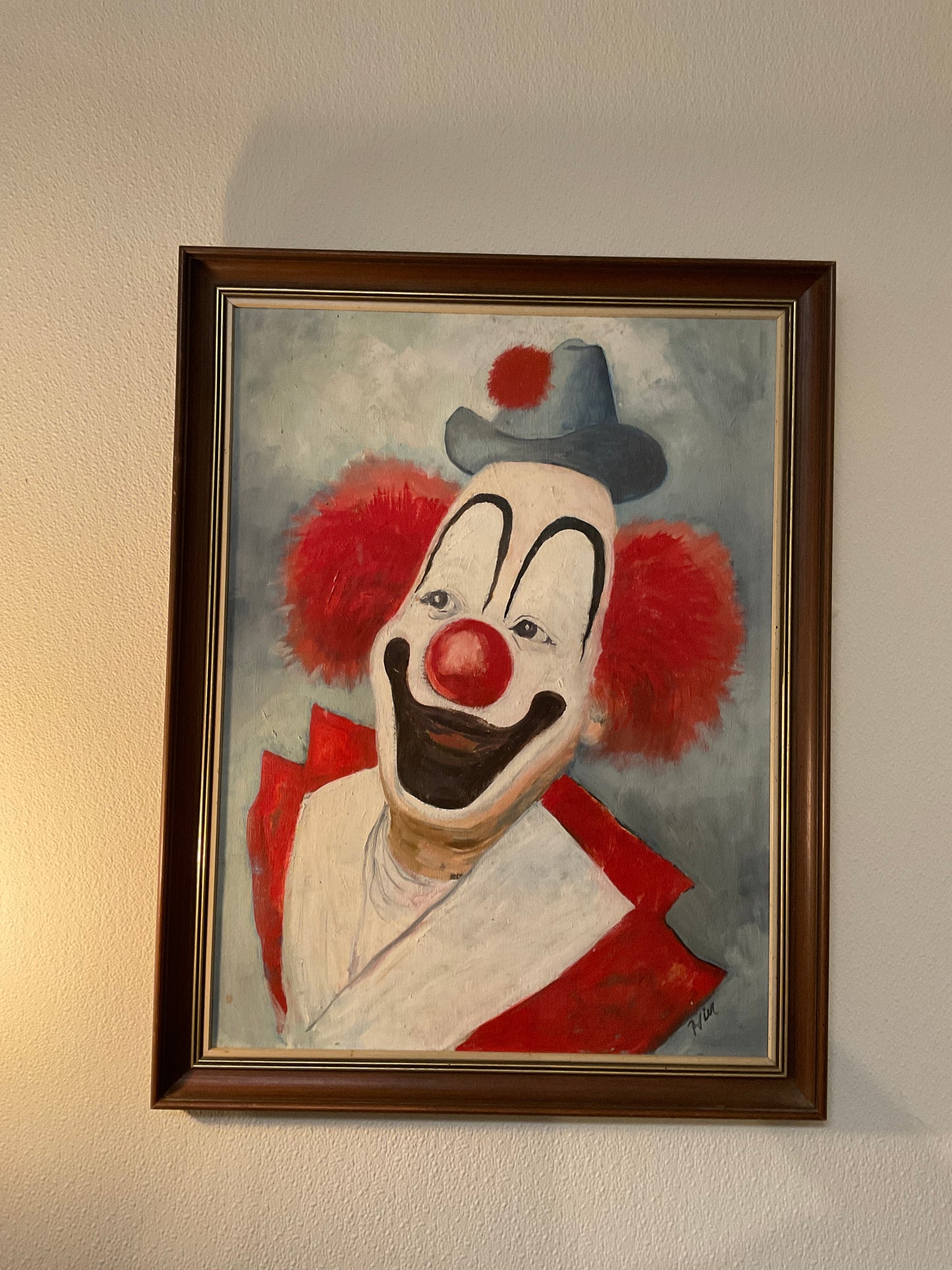 American School 20th Century Portrait Of A Clown - Oil On Canvas Signed Hier