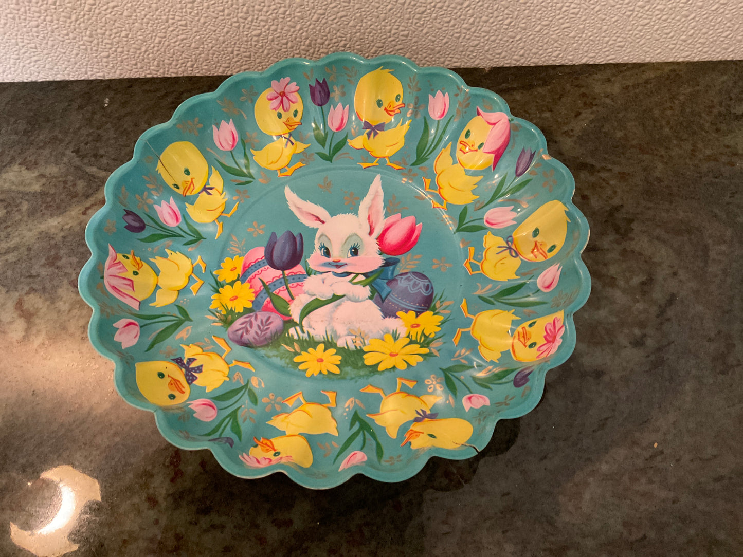 Vintage Mid-Century Easter Bunny & Chick Plastic Plate