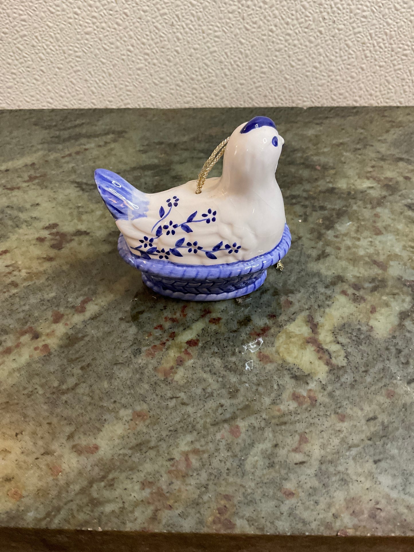 Ceramic Hen In Basket Ornament