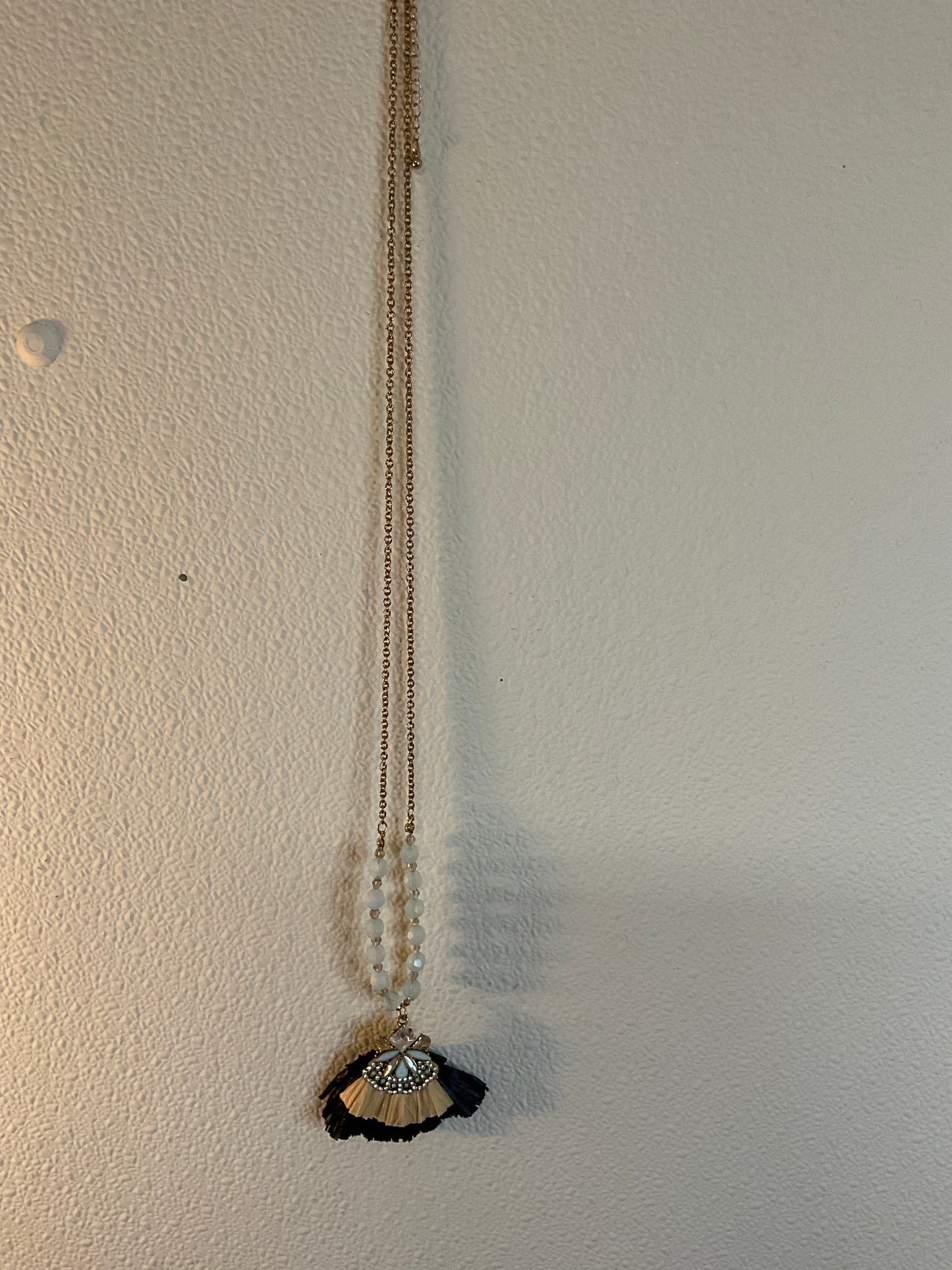 Blue Beaded Tassel Necklace
