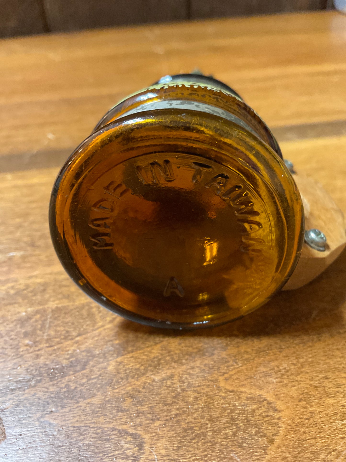 Vtg Mini Amber Oil Lamp w/Pioneer Village Scene. No chimney.
