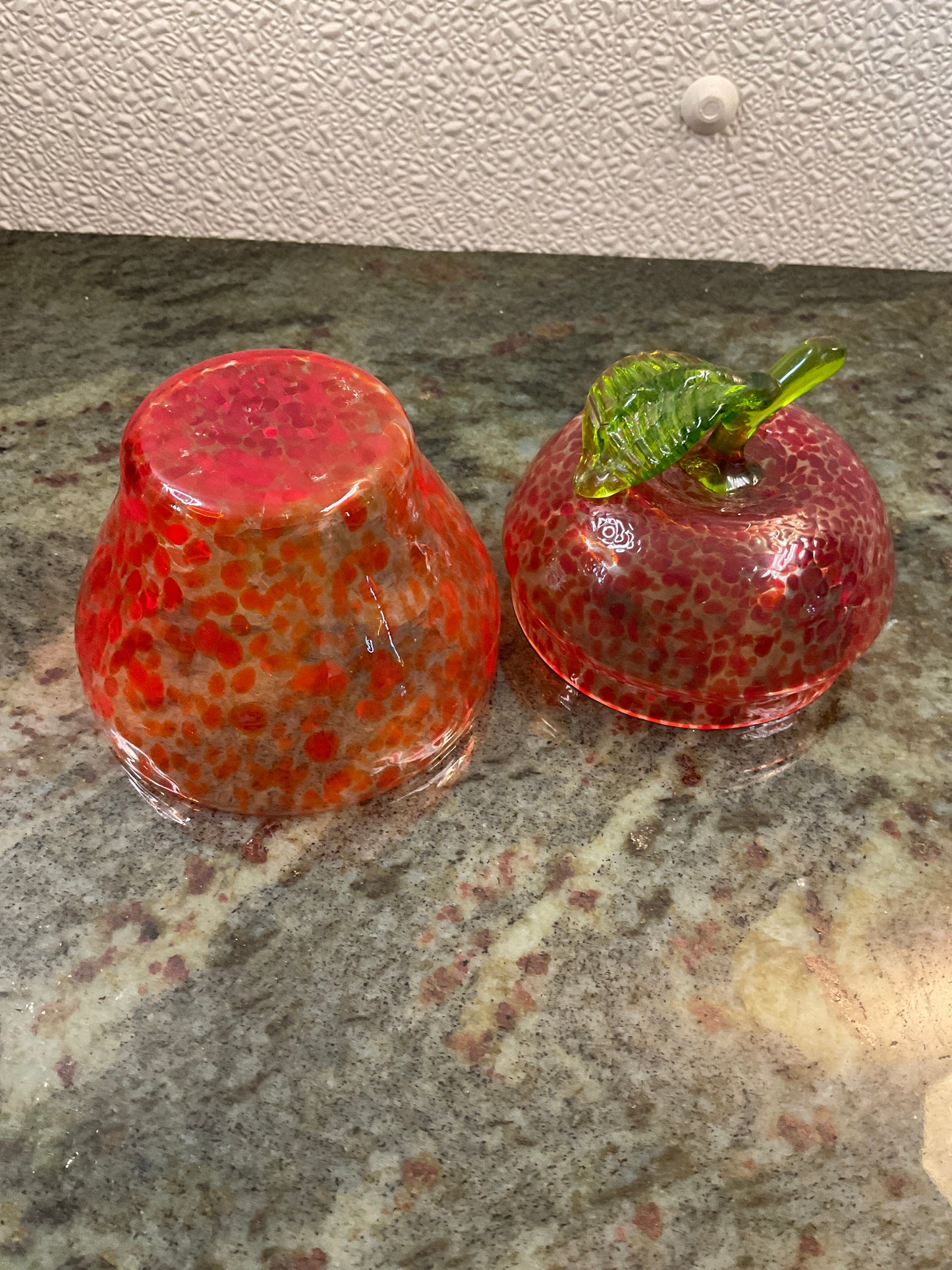Vintage Hand Blown Red Speckled Glass Apple