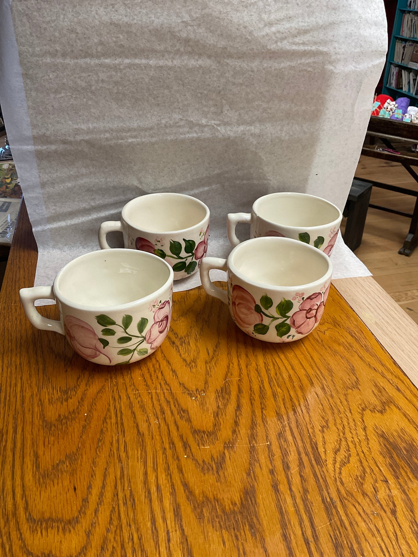 Vintage German Art Pottery Floral Soup Bowls“Handgemalt” signed by Widerstrom Set of 4