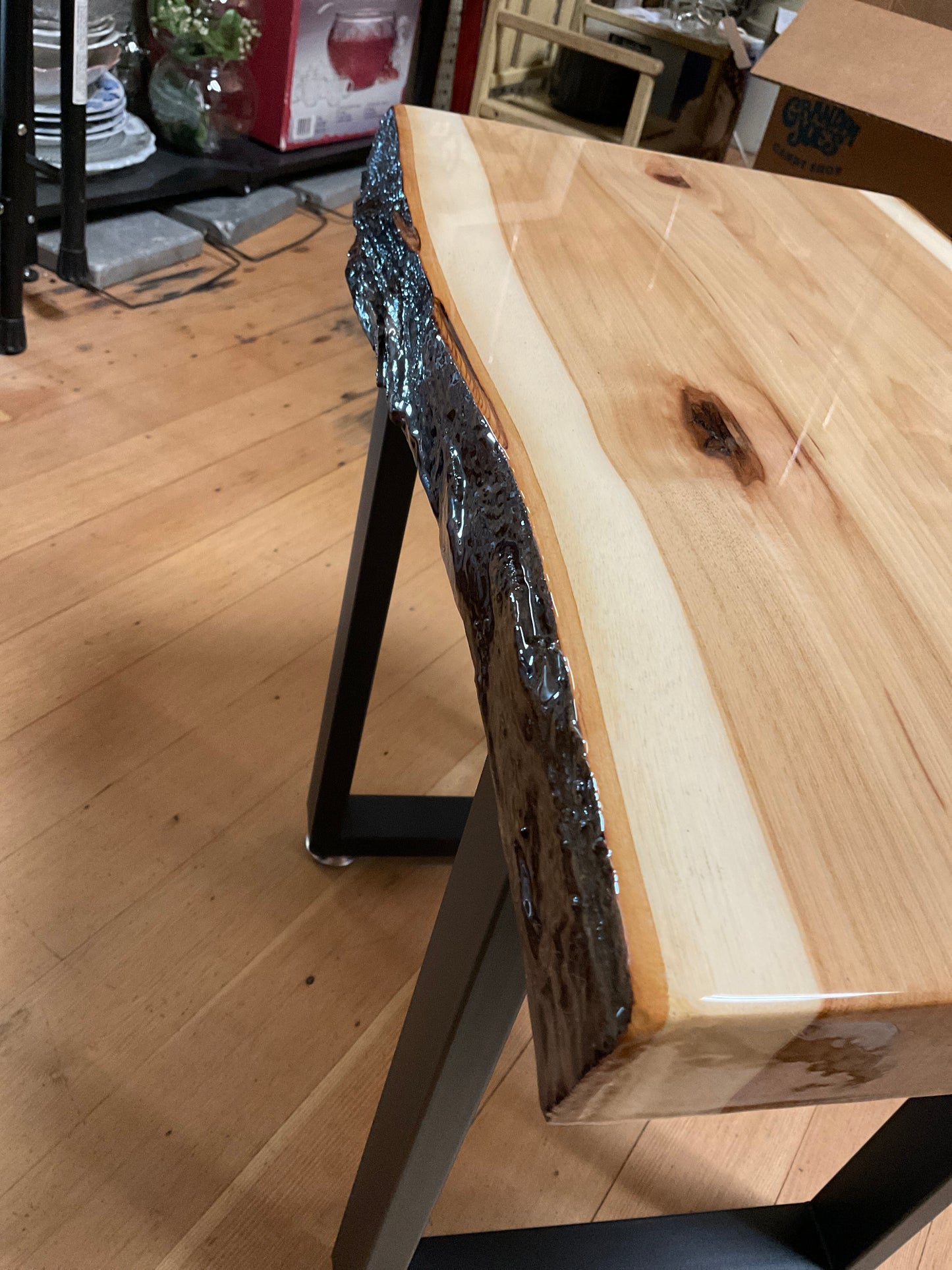 Epoxy Wood End Table With Sturdy Metal Legs