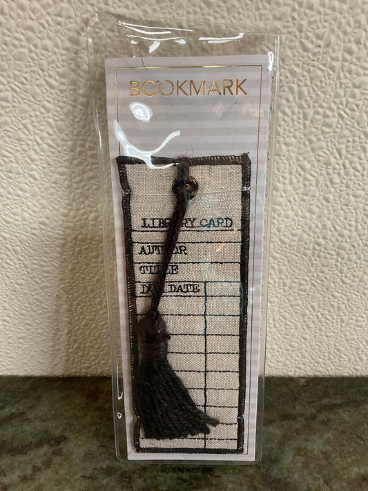 Linen Embroidery Library Card Bookmark