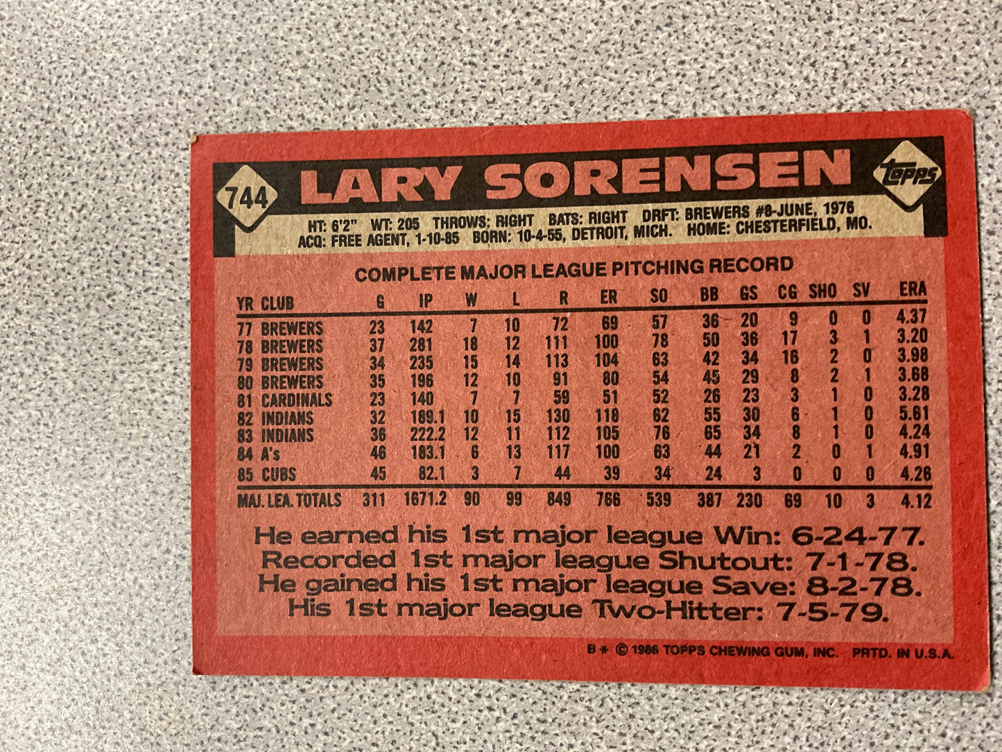 Baseball Card Topps Larry Sorensen