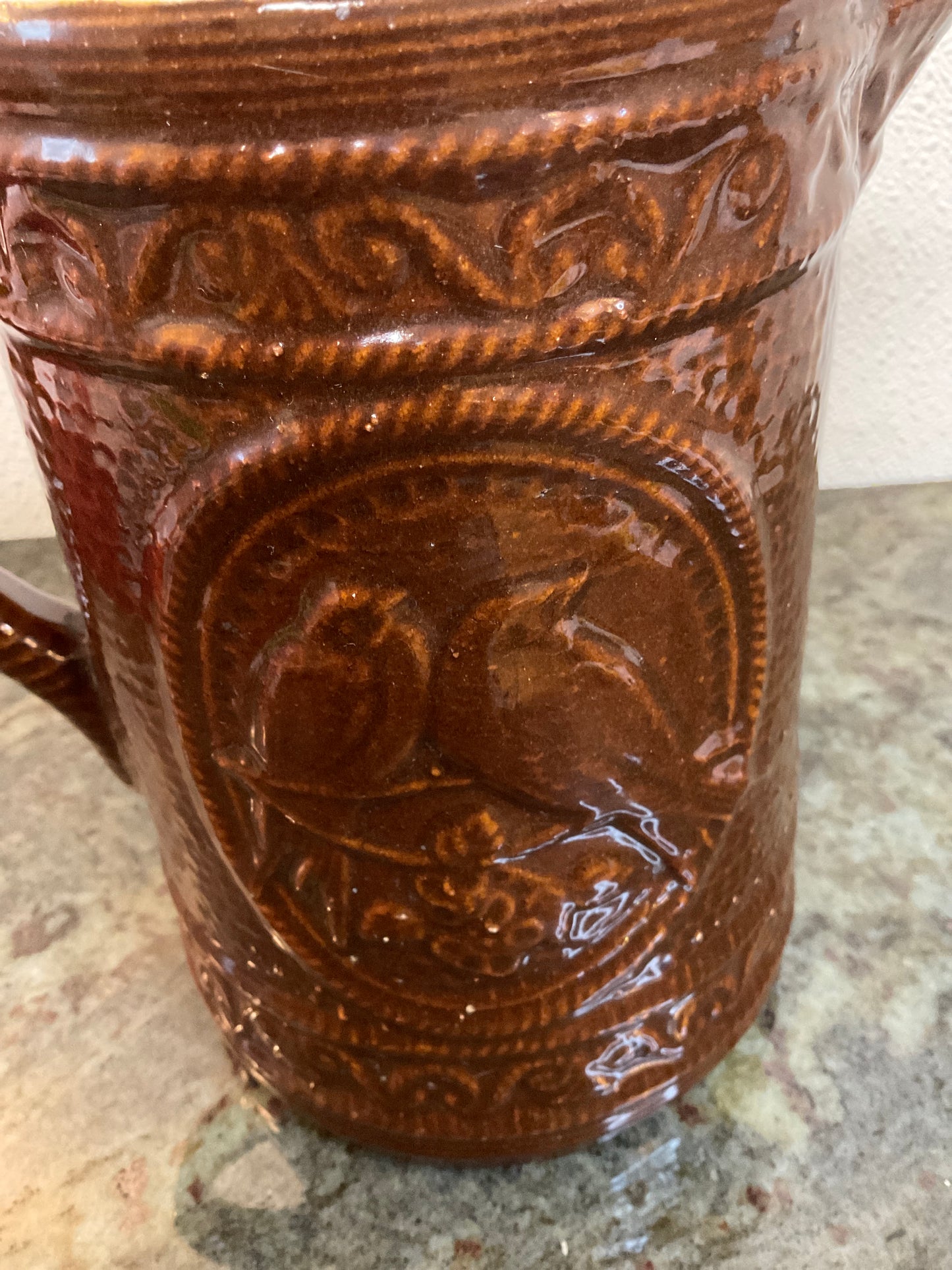 Antique Brown Salt Glazed Stoneware Pitcher