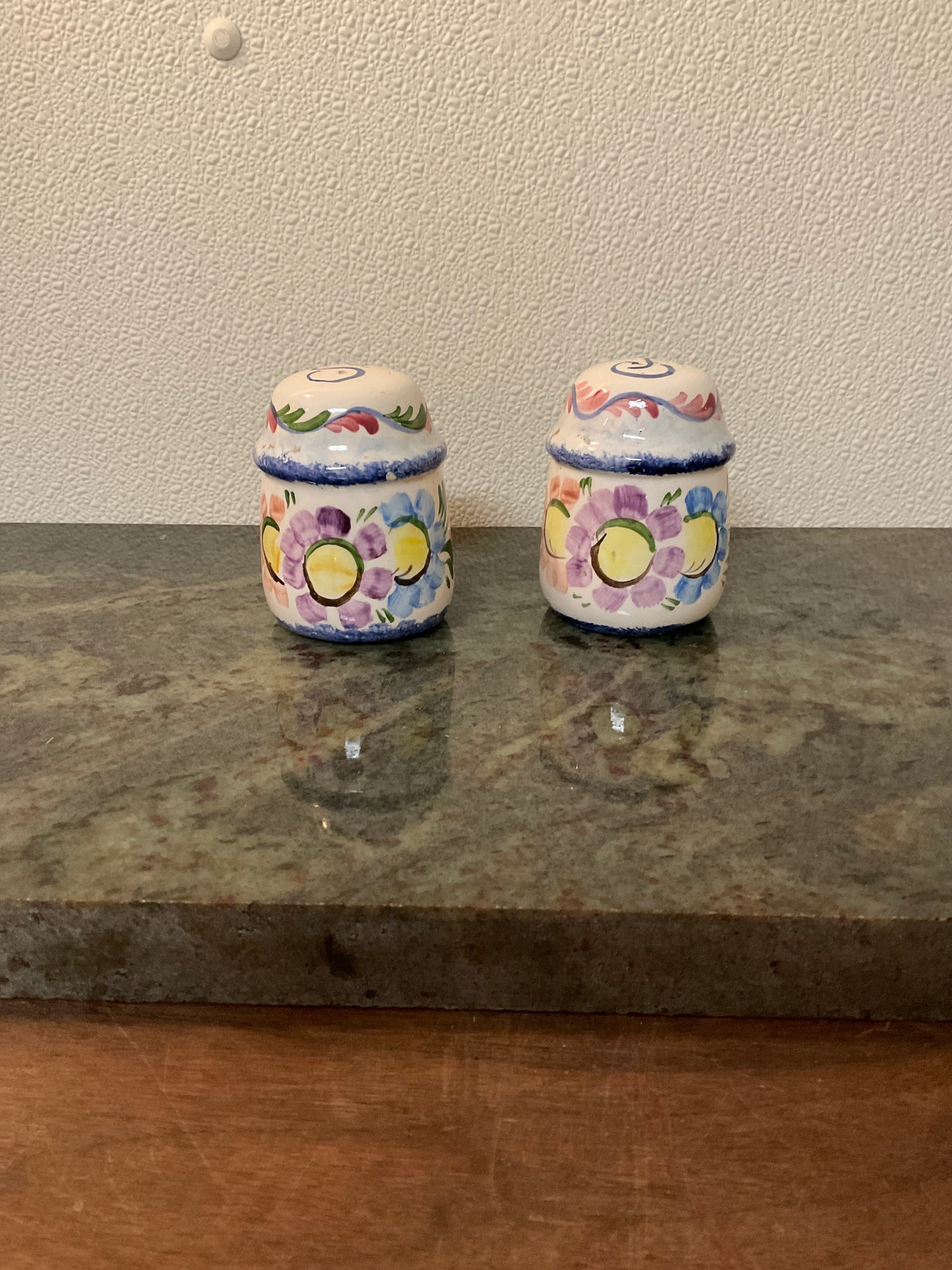 Vintage German Art Pottery Floral Salt and Pepper Shaker “Handgemalt” signed by Widerstrom