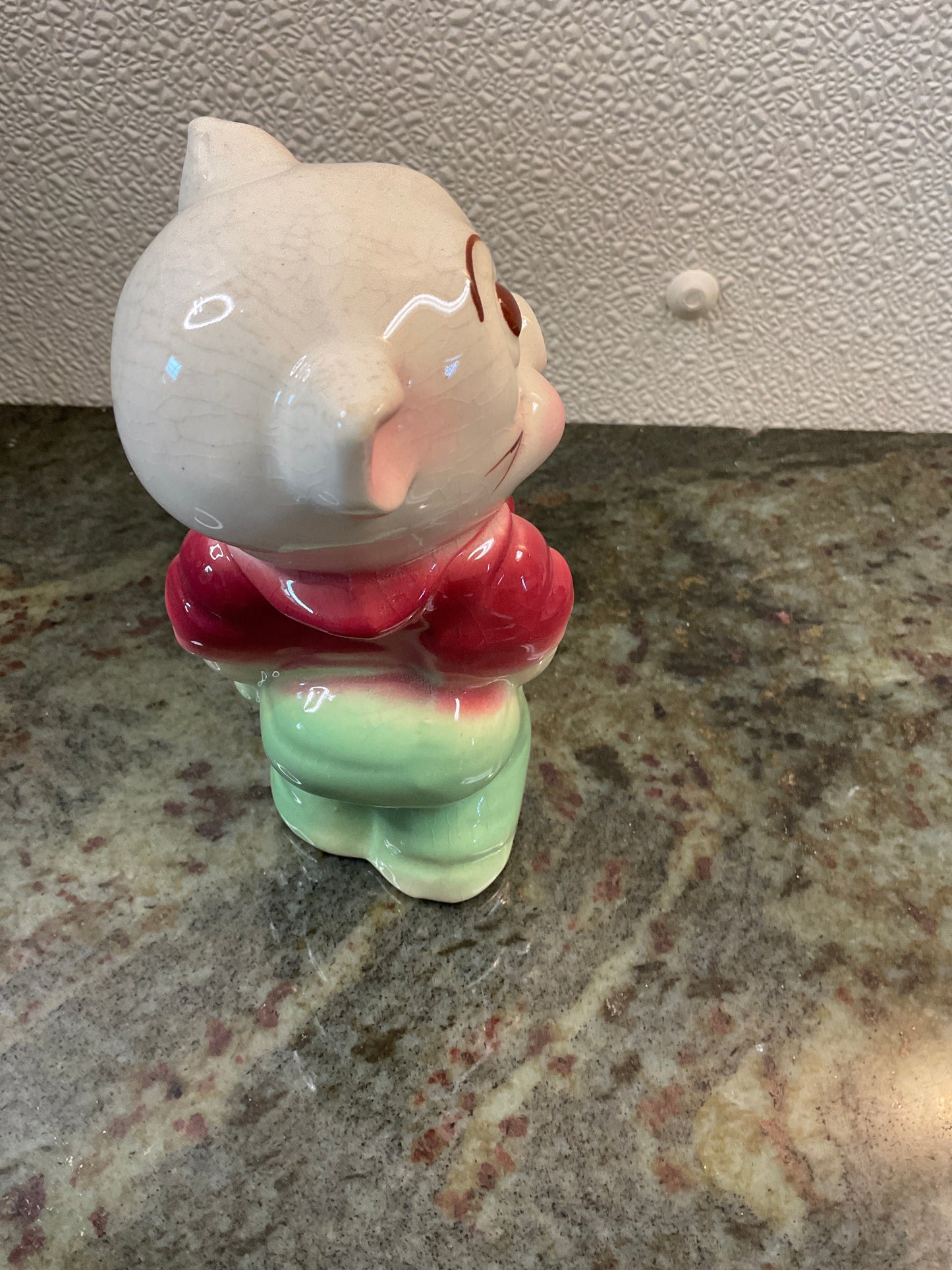 Vintage Ceramic  Planter Pig pushing Wheel Barrow