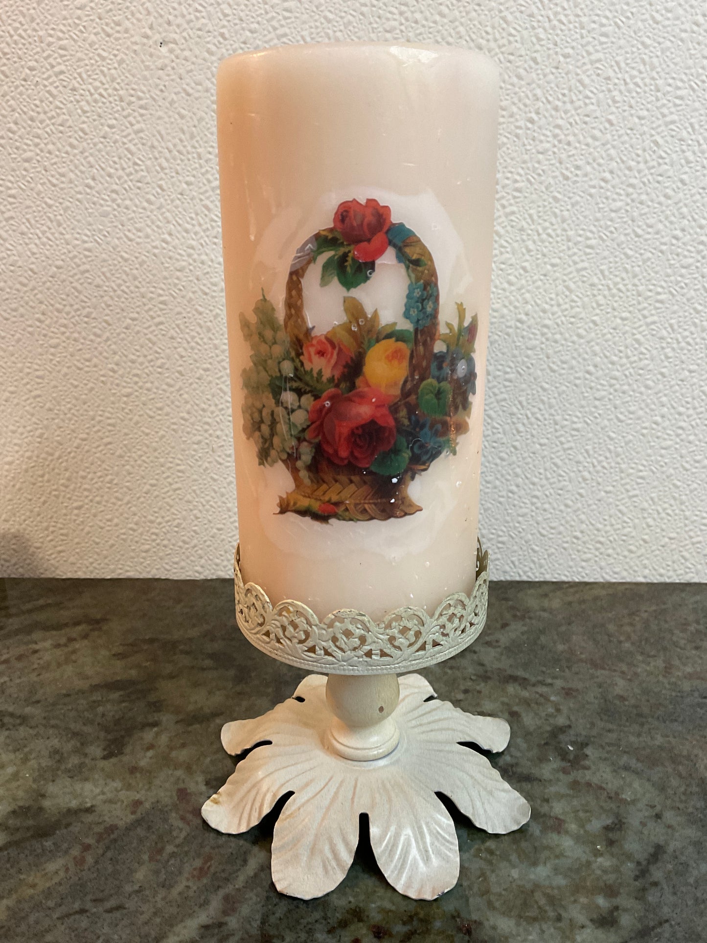 Vintage Tin Candle Holder With Candle