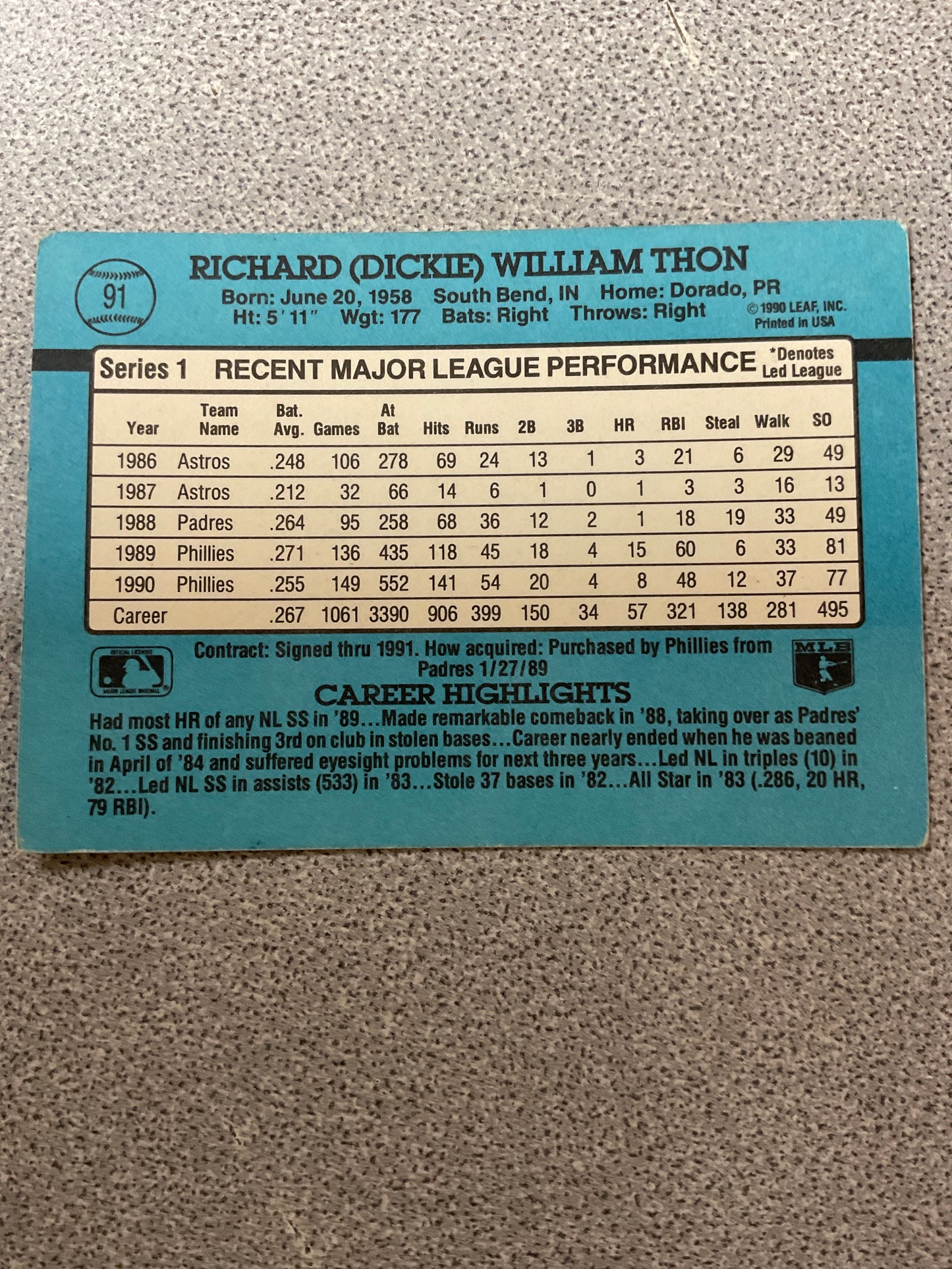 Baseball Card Dickie Thon