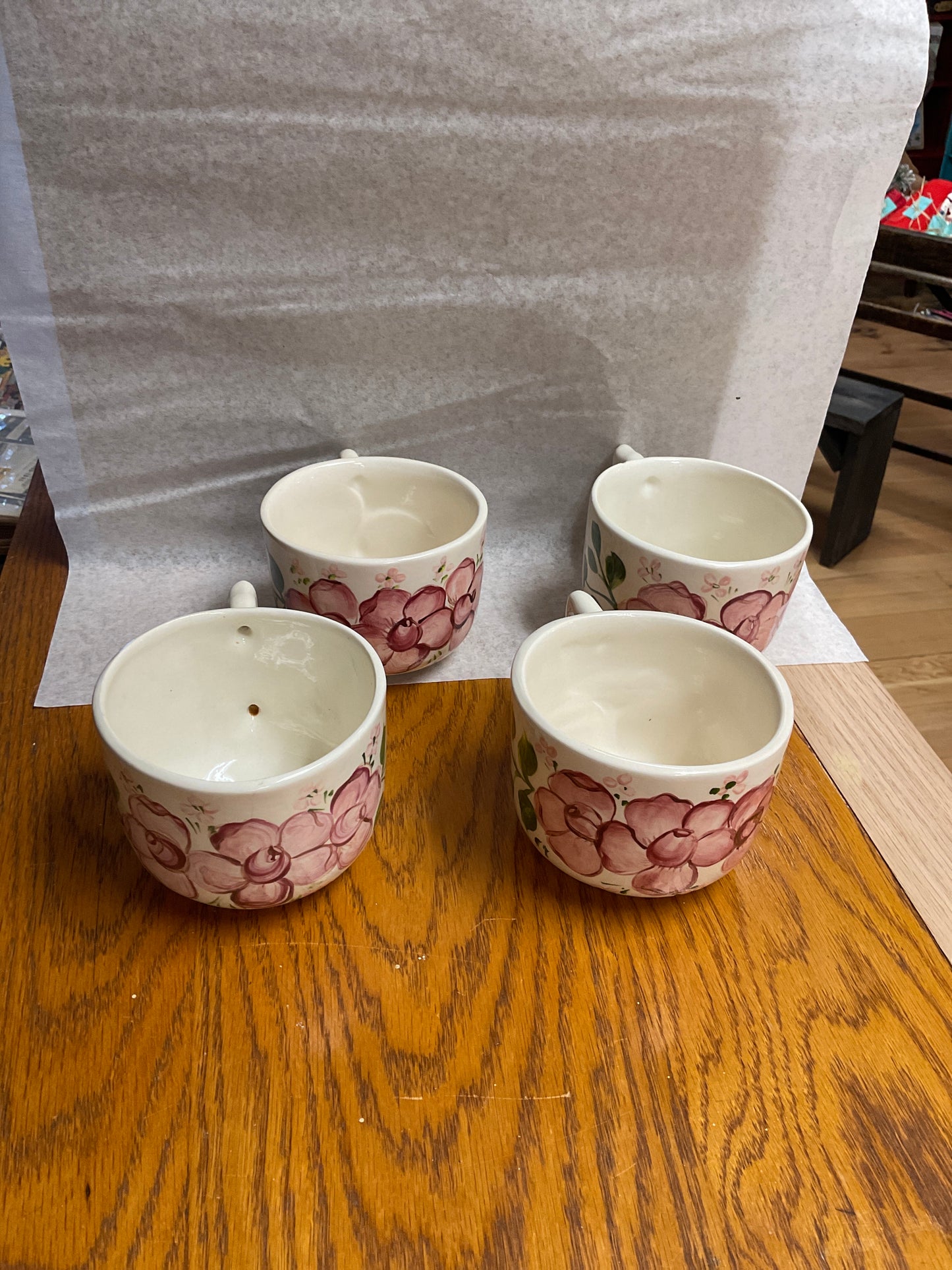 Vintage German Art Pottery Floral Soup Bowls“Handgemalt” signed by Widerstrom Set of 4