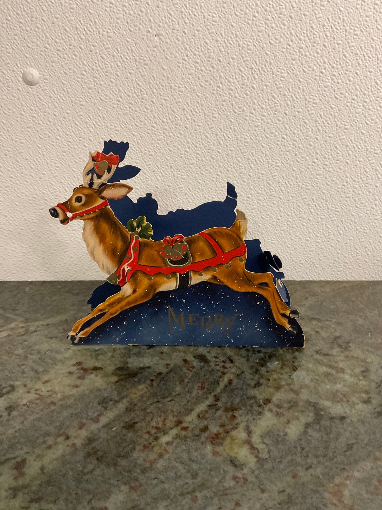 1940’s Vintage Paper Die-Cut Santa and Sleigh Stand-Up Shelf Display Hallmark