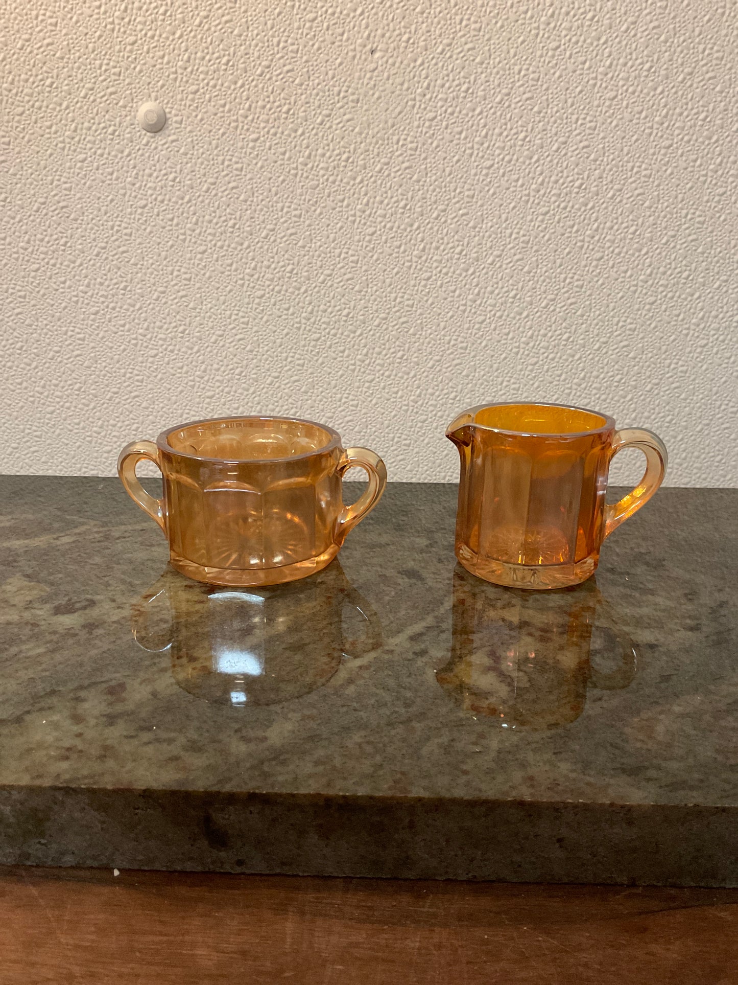 Vintage Orange Iridescent Sugar And Creamer Set