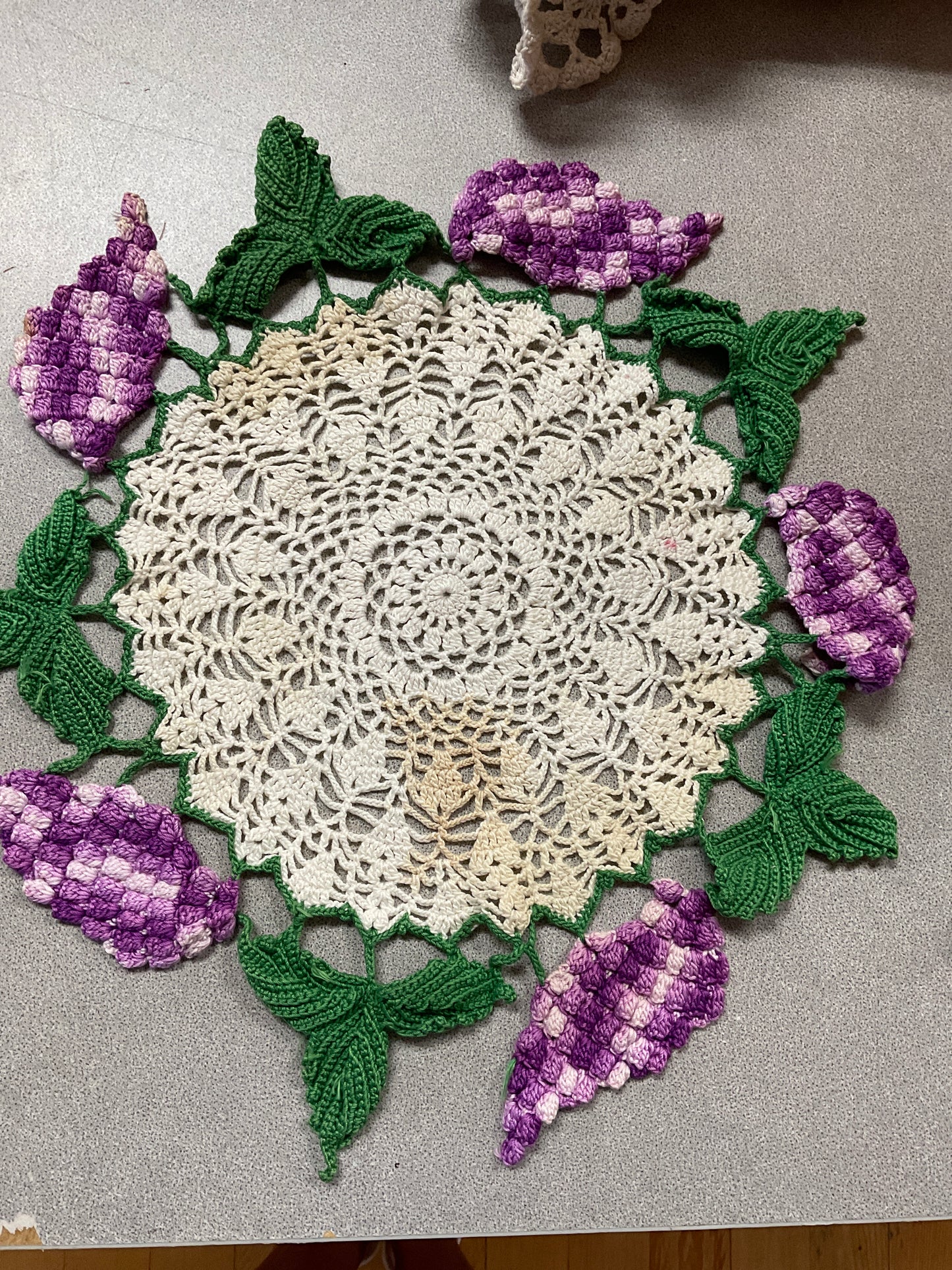 Vintage Doily trimmed in Green and Purple
