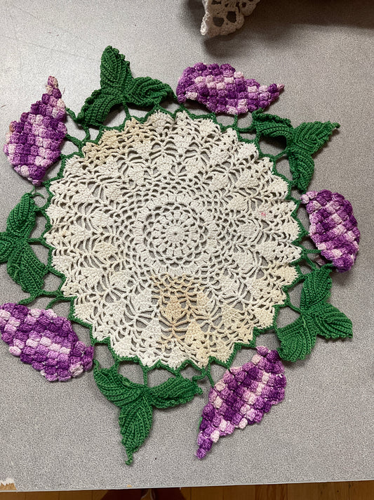 Vintage Doily trimmed in Green and Purple