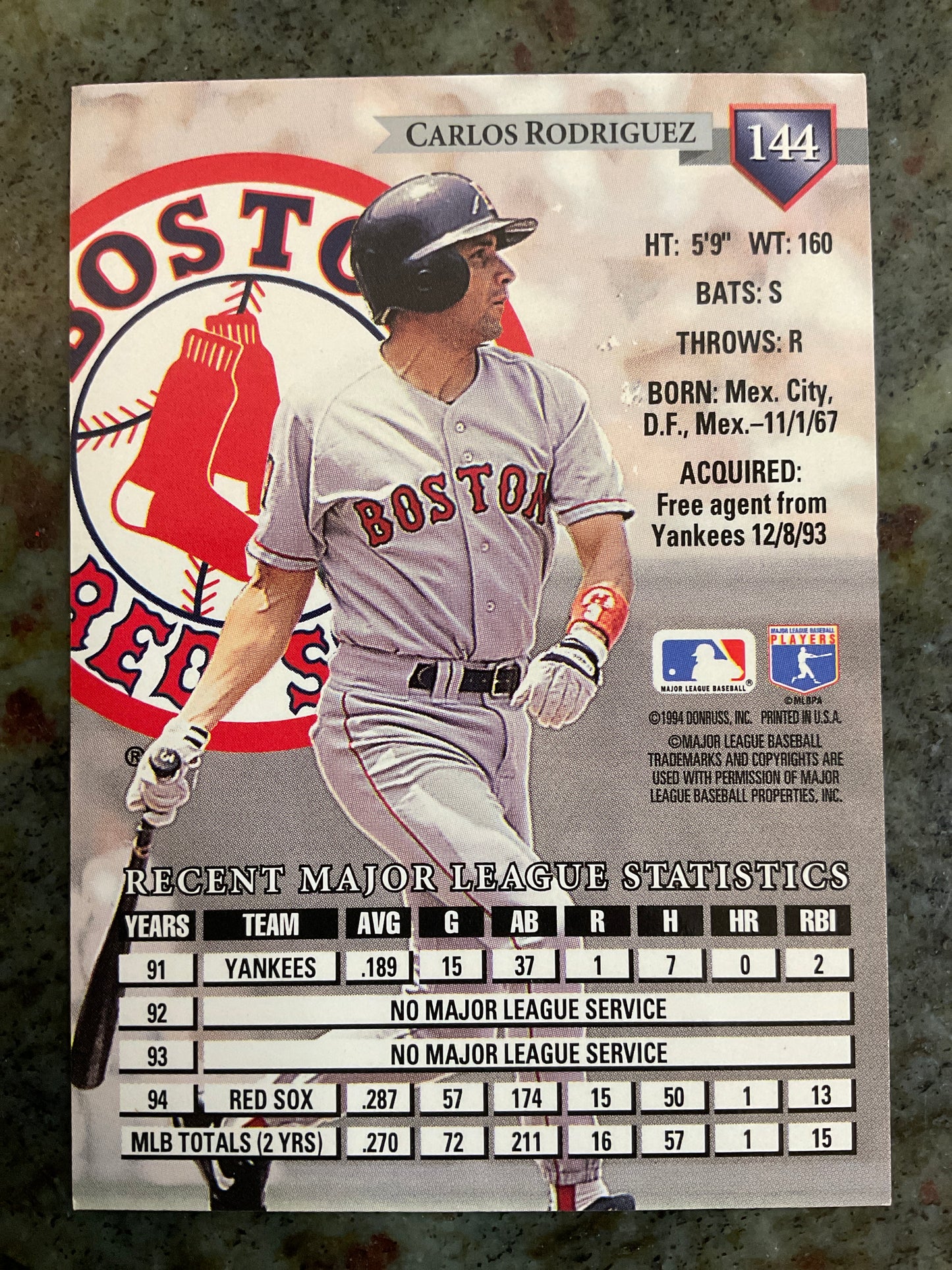 Carlos Rodriguez 1994 Donruss Baseball Card