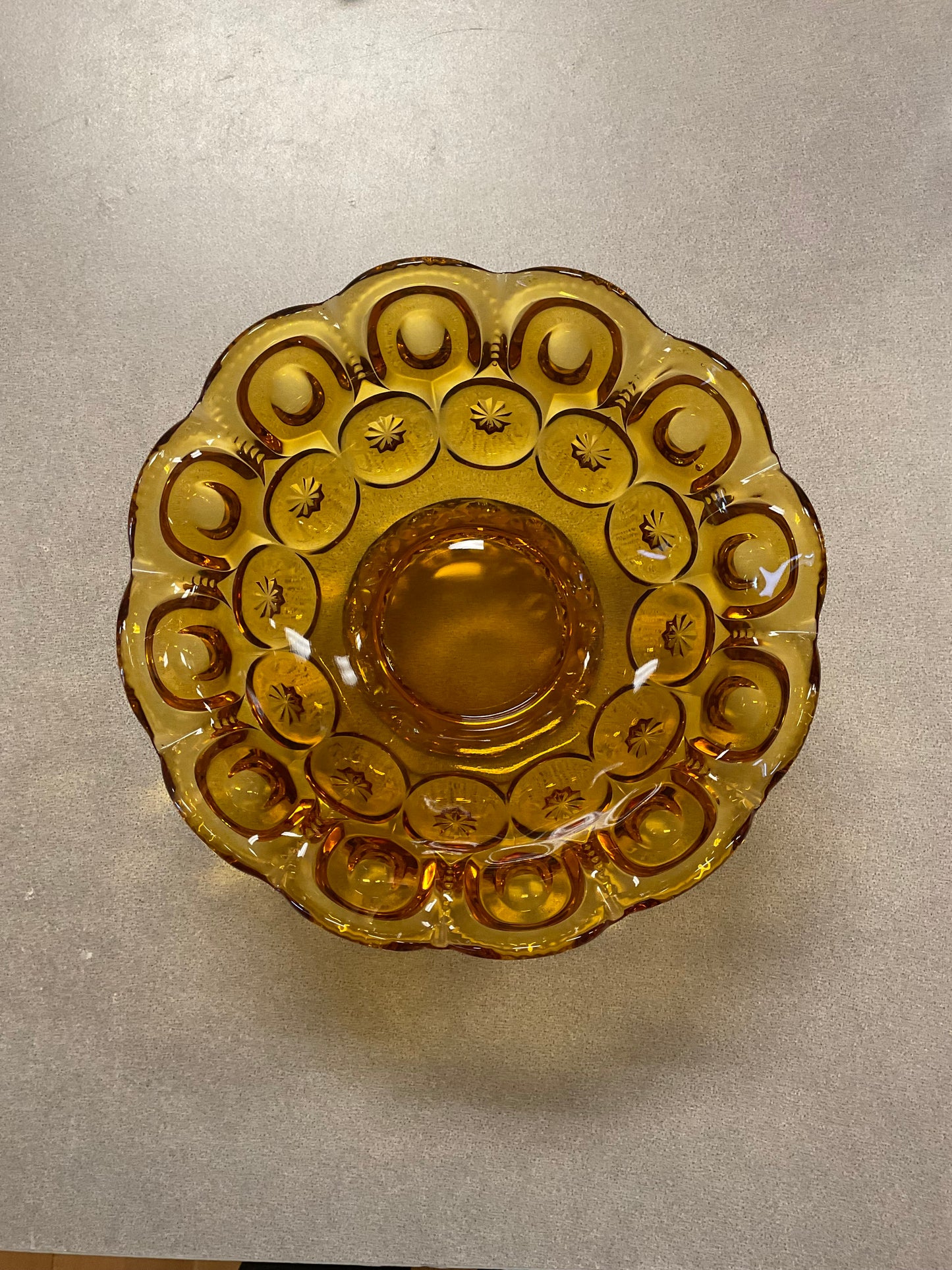 Vintage Amber Glass Moon and Stars Pedestal Candy Dish