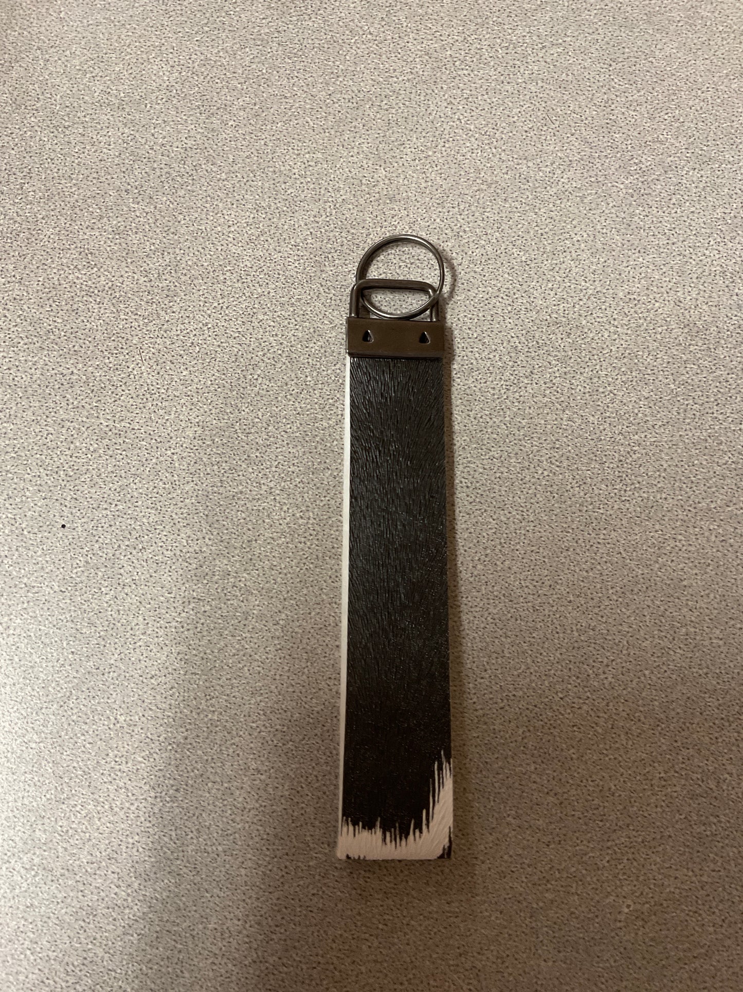 Faux Leather Black Cowhide Wrist Keychain