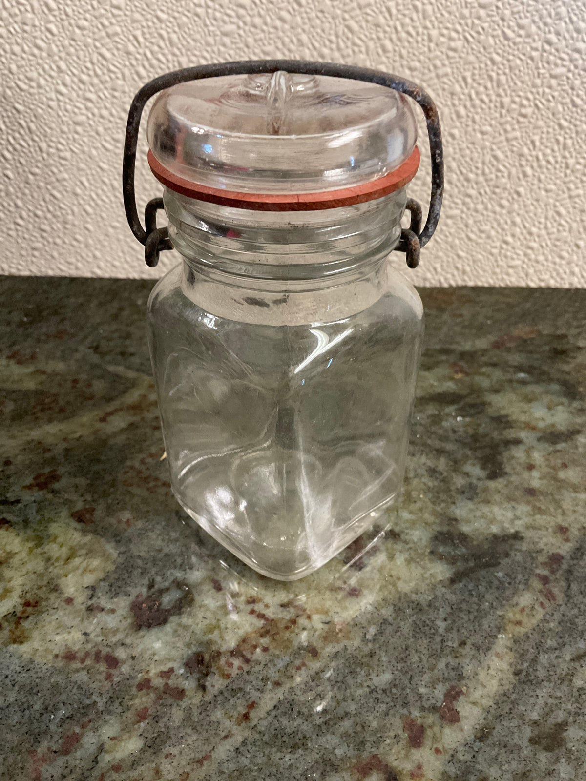 Vintage Small Square Clear Glass Jar