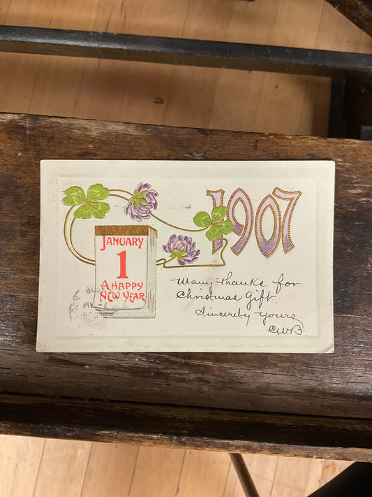 Antique Post Card - 1907 New Year