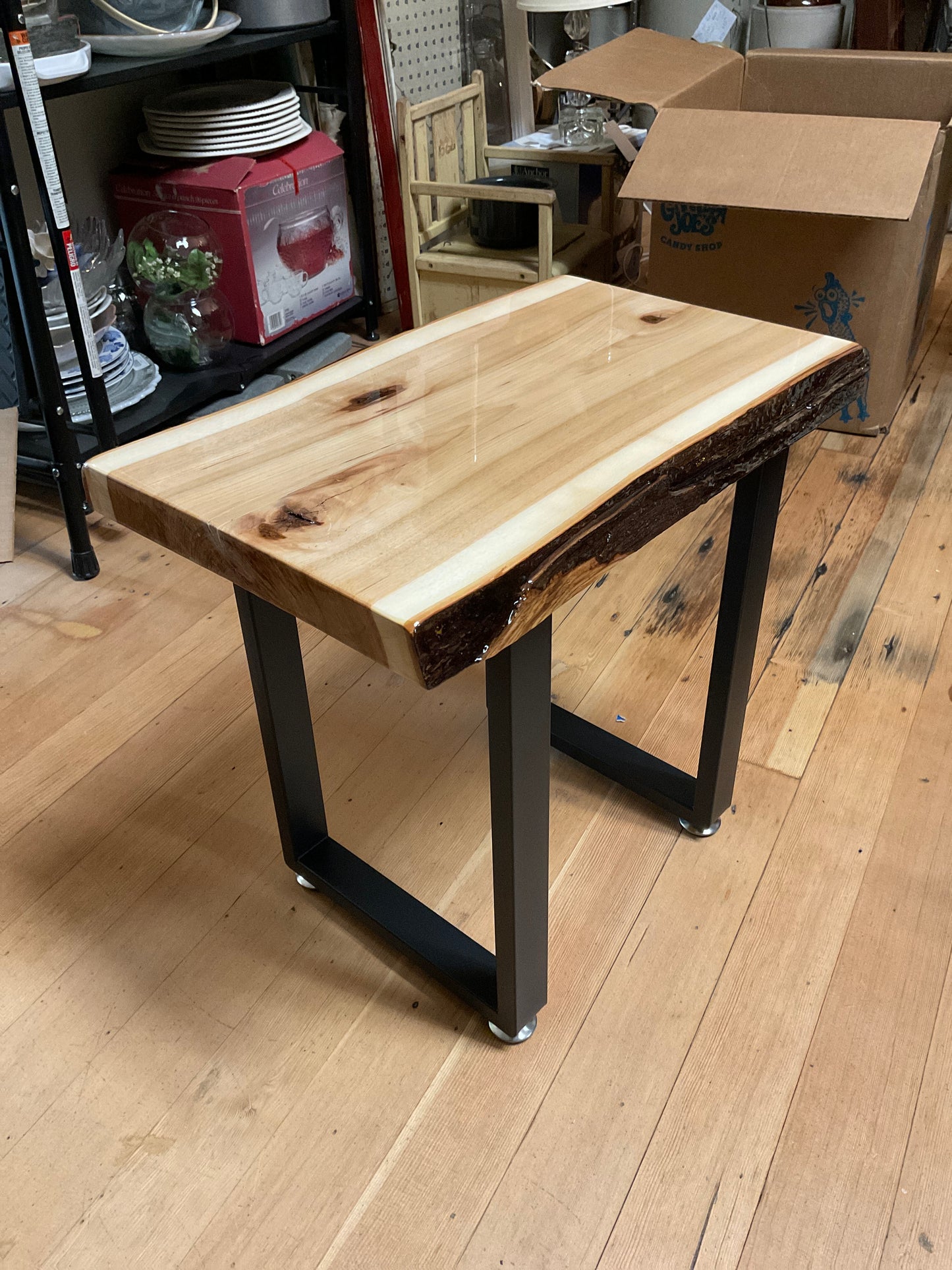 Epoxy Wood End Table With Sturdy Metal Legs