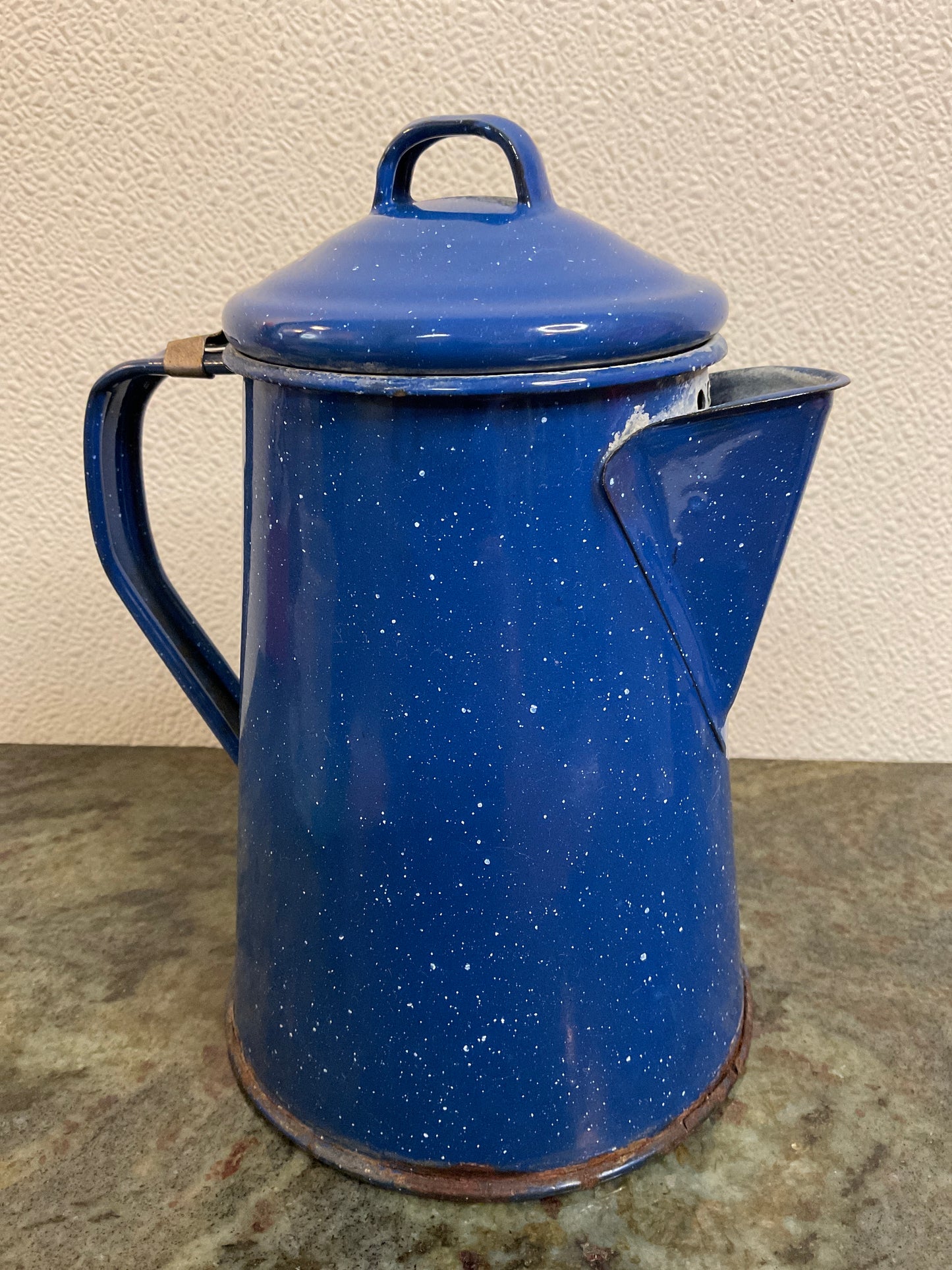 Blue Speckled Enamelware Coffee Pot