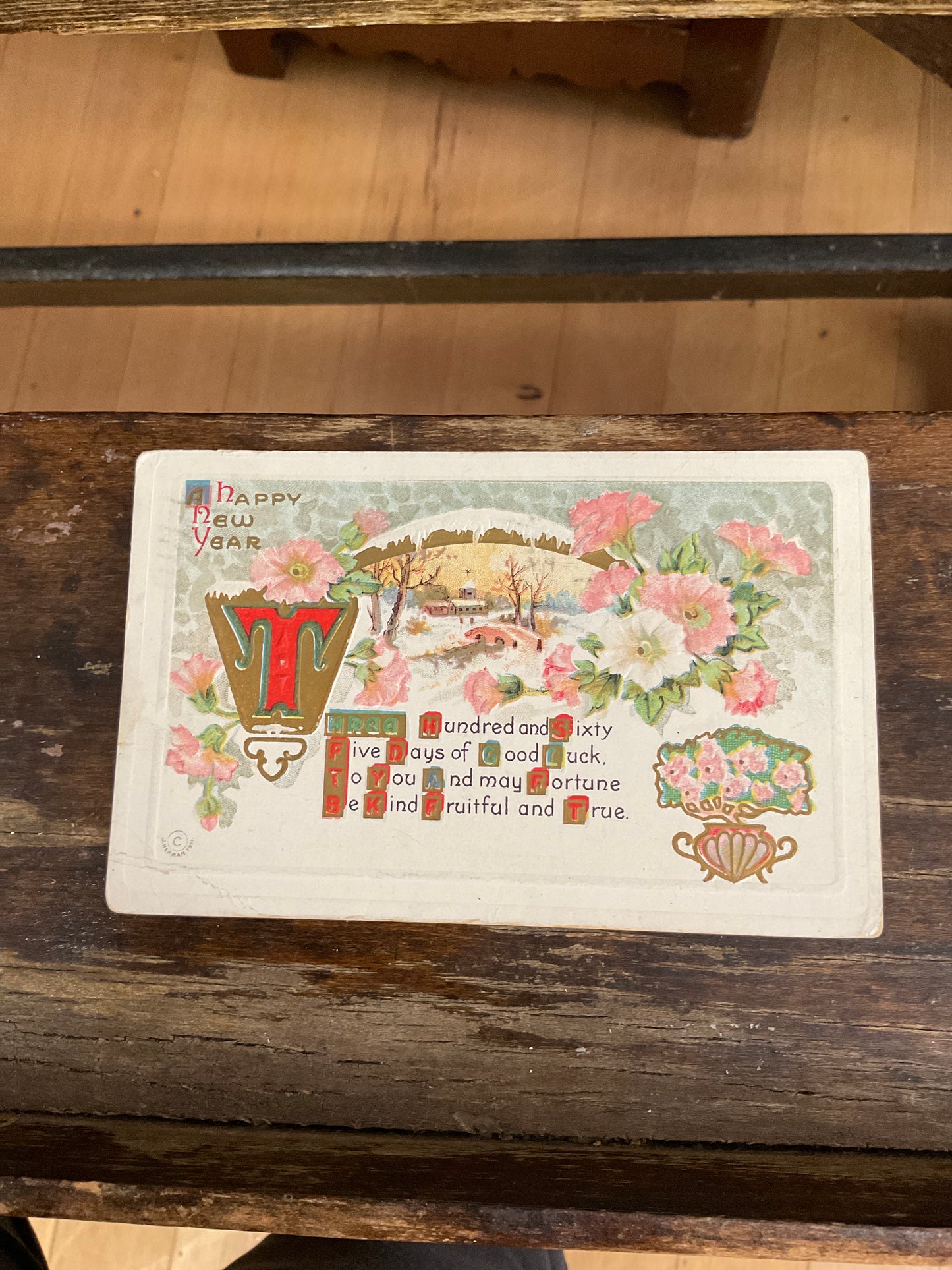 Antique Flower New Year Post Card