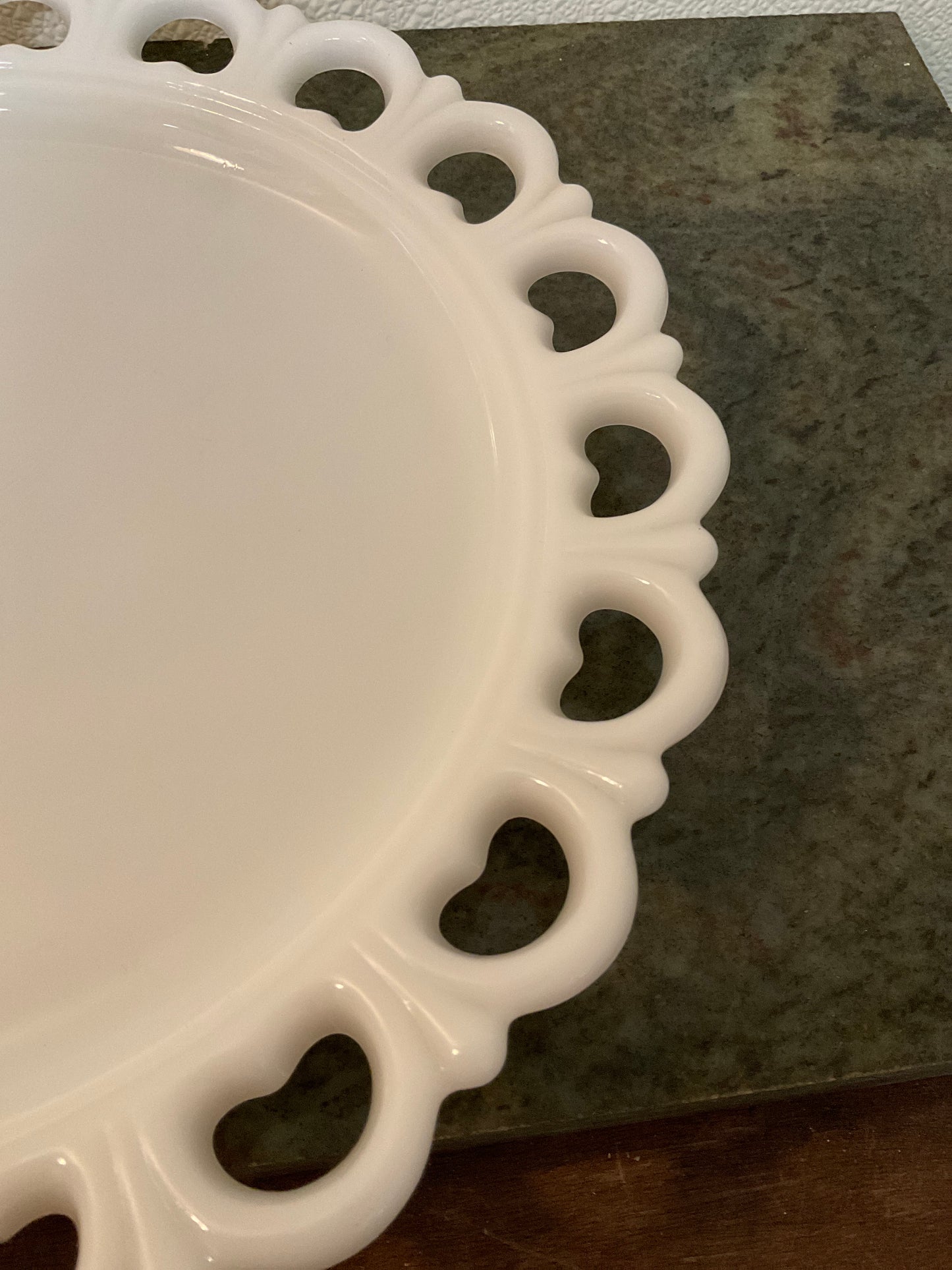 Vintage Anchor Hocking Milk Glass Lace Edge Plate