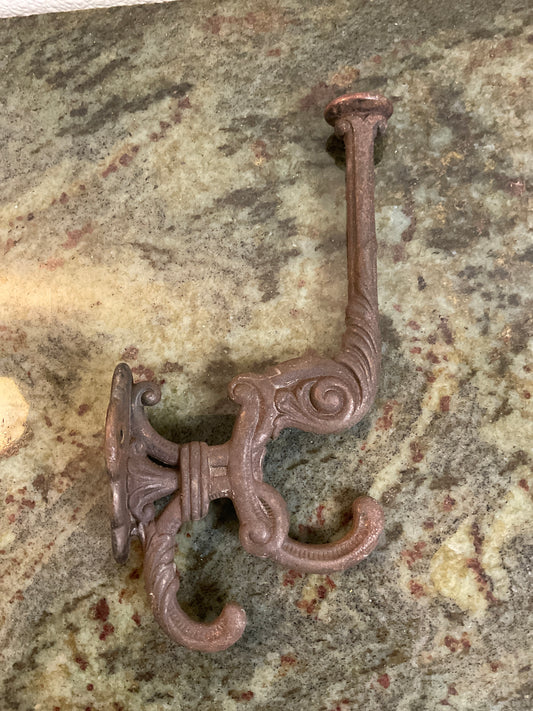 Vintage Cast Iron Ornate Triple Wall Hook
